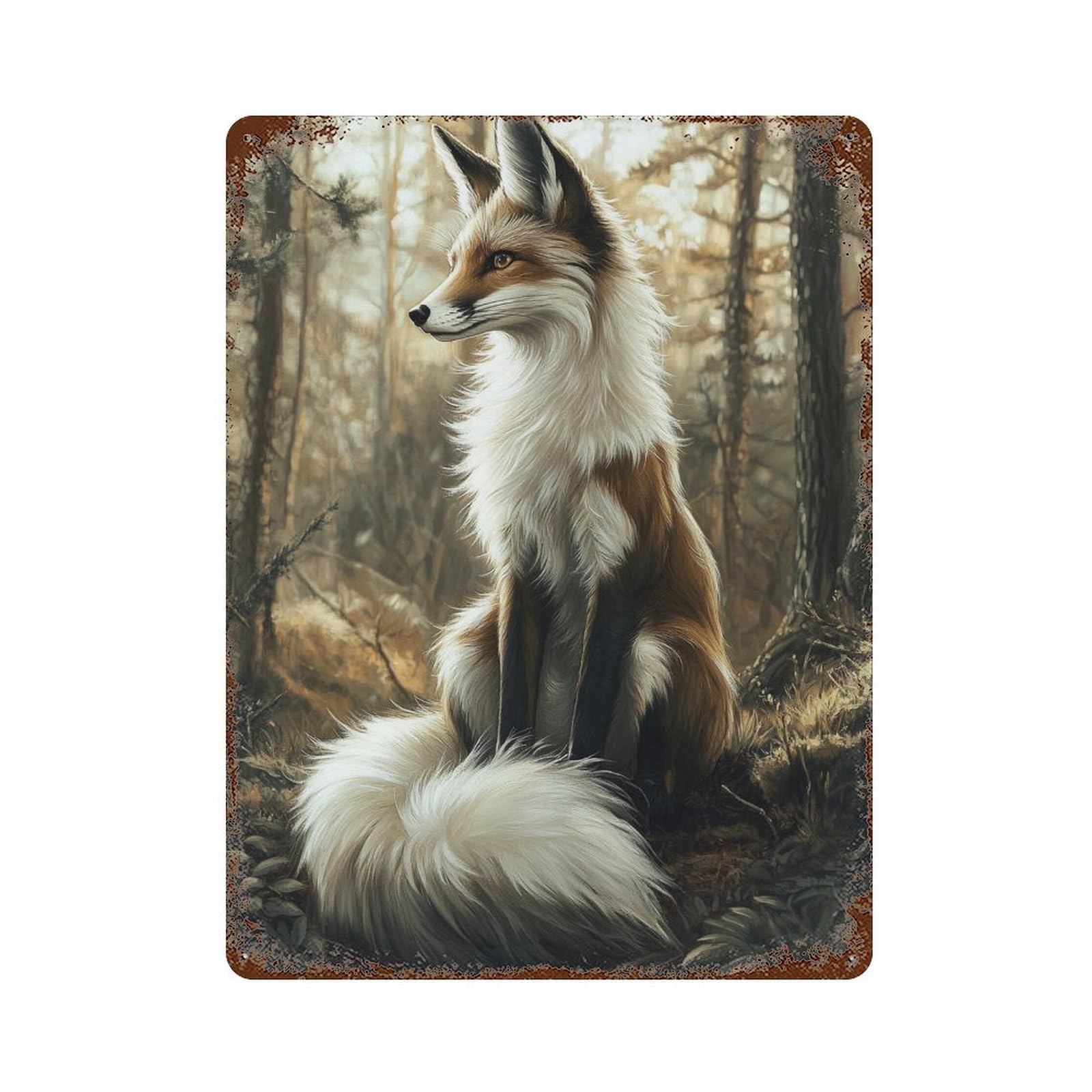 Forest Fox Portrait Retro Metal Sign 15.7"x11.8", Old School Wall Decor for Garage, Pub Or Kitchen