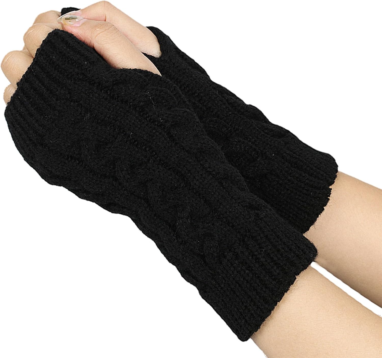 DOOVID Women Knit Arm Warmers Fingerless Gloves Winter Warm Crochet Thumbhole Gloves