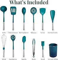 Vista 3 de Larder & Vine 12-Piece Silicone Kitchen Cooking Utensils Set with Stainless Steel Handle and Ceramic Holder, Dishwasher Safe Set of Kitchen
