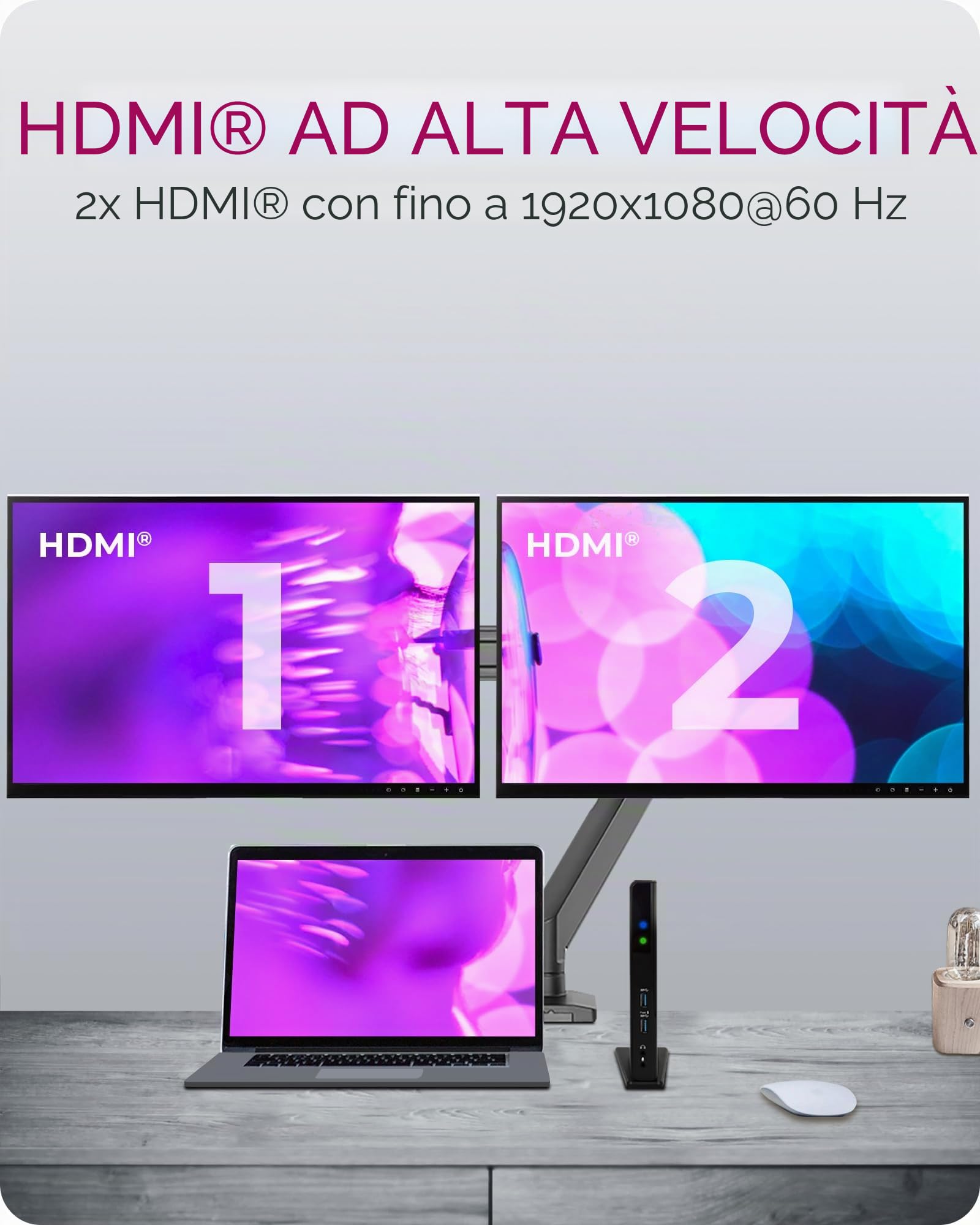 ICY BOX Docking station USB-C (11 in 1) per 2 monitor (2 x HDMI), 60 Hz, HUB USB 3.0 a 6 vie, Gigabit Ethernet, audio, nero, IB-DK2251AC