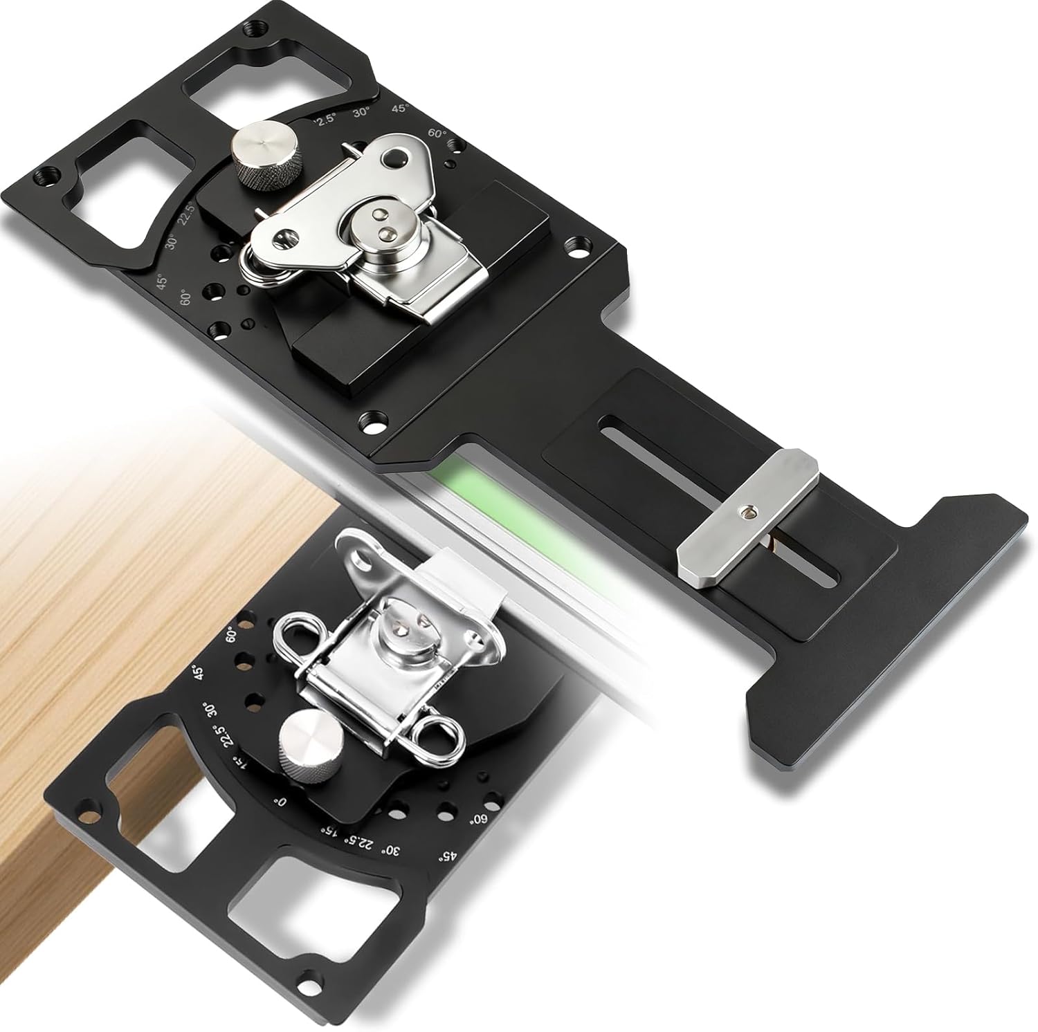 Adjustable Angle Track Saw Square with 11 Positive Angle Stops (-60° to 60°) Compatible with Most Track Saw for Woodworking and DIY, Powertec Track Saw Guide Rail