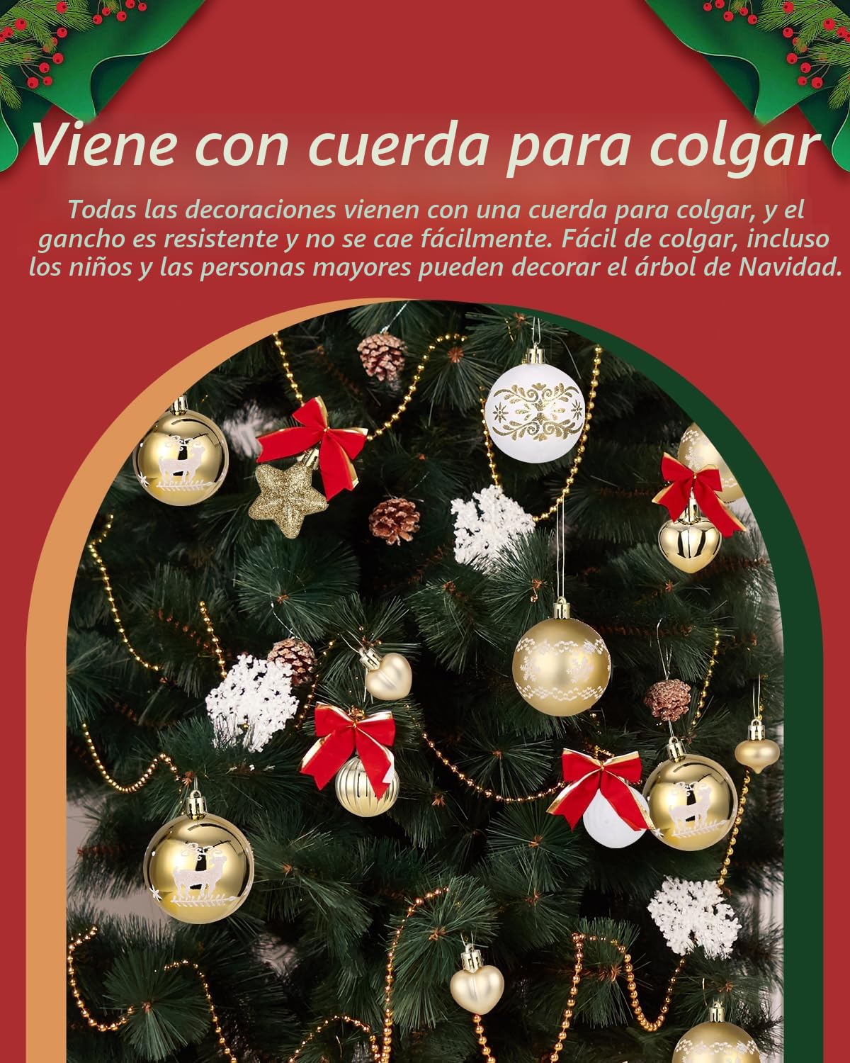 52 Piezas Bolas de árbol,Navidad Inastillable Bolas Plastico Adornosadecuadaspara el Hogar Festival,adecuadas para interioresy exteriore,Navidad