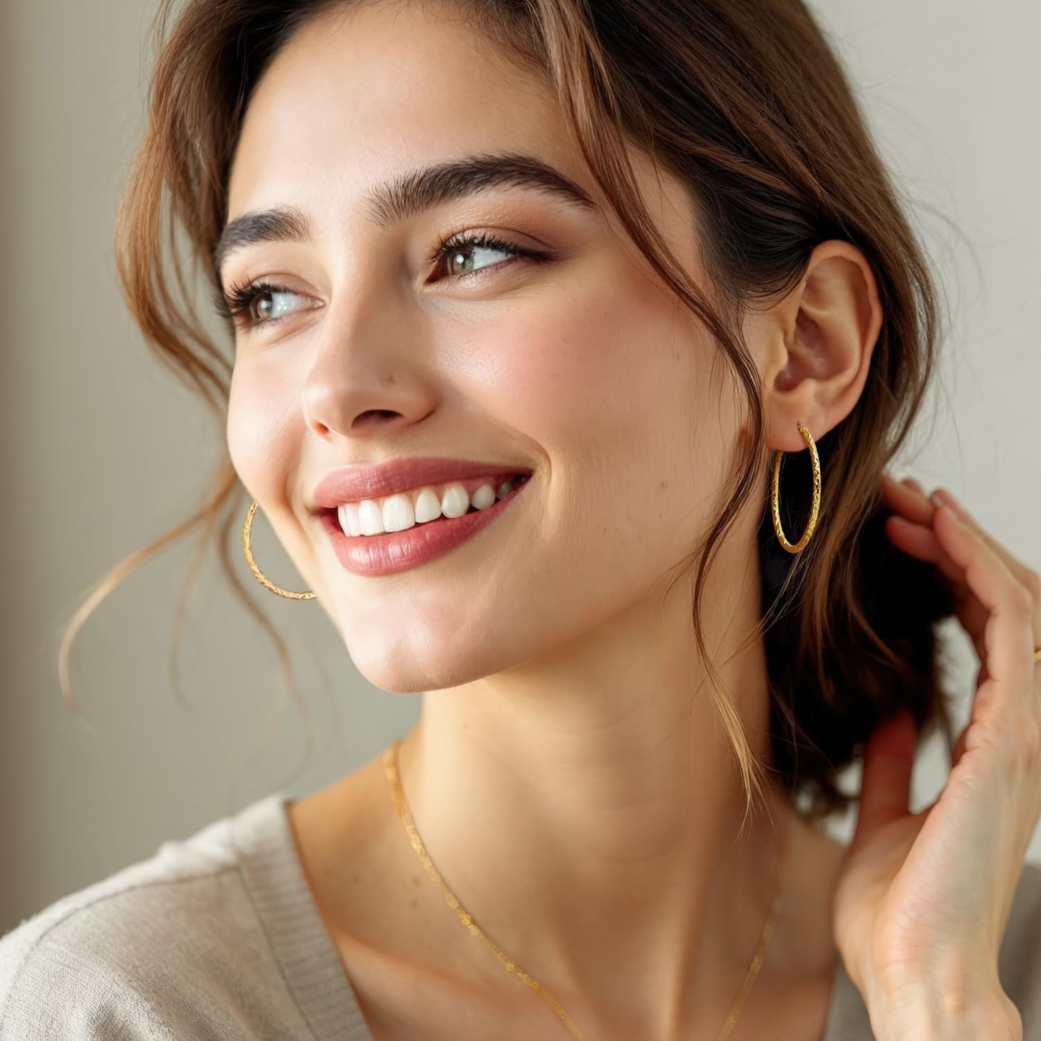 14K Gold Hoop Earrings for Women 14K Gold Earrings for Women Gold Hoop Earring for Womens Hoops Unique Carved Texture Hoops Earring for Womens 40mm - Image 5