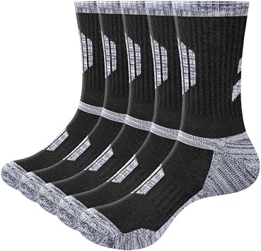 YUEDGE Mens Hiking Socks Moisture Wicking Mens Sock Cushioned Casual Athletic Sock Comfort Work Socks for Men, 5 Pairs