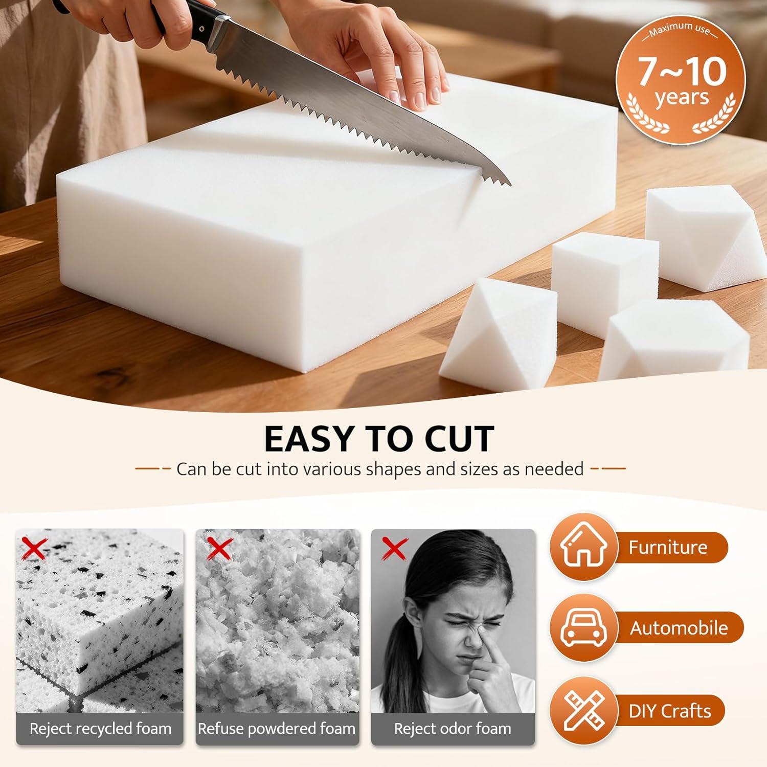 mudilun High Density Foam Padding, 2x24x72Inch Upholstery Foam - Universal Sofa, Dining Chair, Office Chair and Car Seat Replacement Cushion