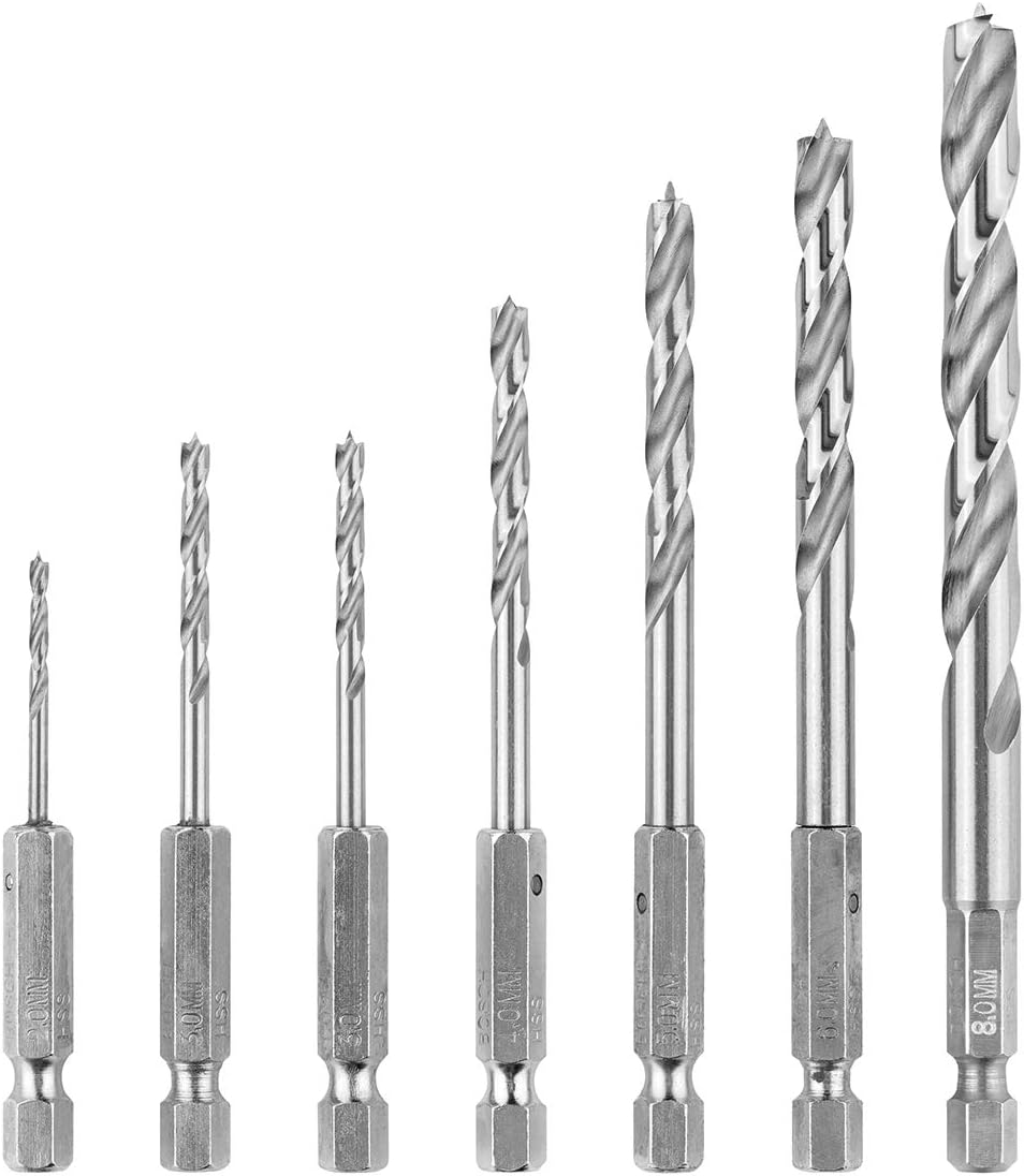 Bosch Professional 7-Piece ¼ Inch Hexagonal Brad Point Drill Bits Set (for Wood, Drill Driver Accessories)