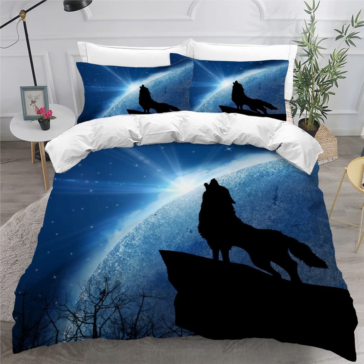 Housse de couette loup 220x240 hypoallergénique contre les allergies avec taies