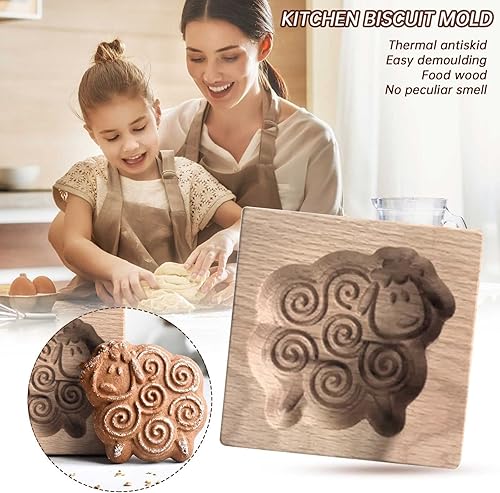 Miniatura 2 de Moldes de madera para galletas, cortador de galletas tallado de cabra para hornear, sellos de prensa en relieve de galletas en forma de cabra para