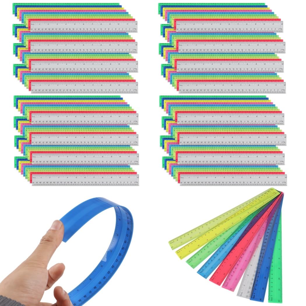 144 righelli in plastica per bambini, righelli scolastici in centimetri e pollici, confezione grande, mini righelli per aula, ufficio, regali e accessori, 9 colori