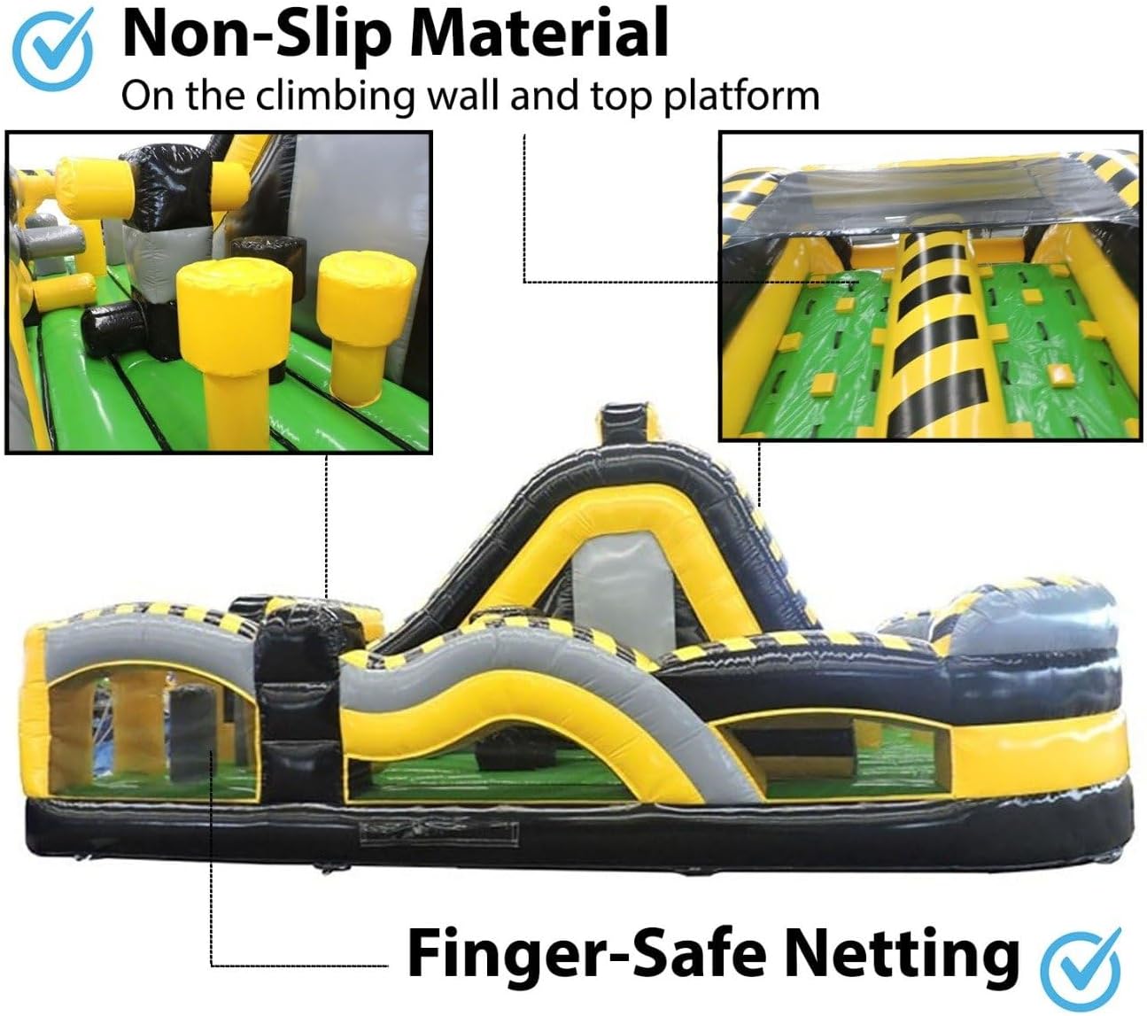 Radical Run Inflatable Obstacle Course with Climbing Wall - Venom Yellow and Black - 29' L x 18' W x 15' H - Commercial Grade Interactive Bounce House - Includes Blower and Stakes