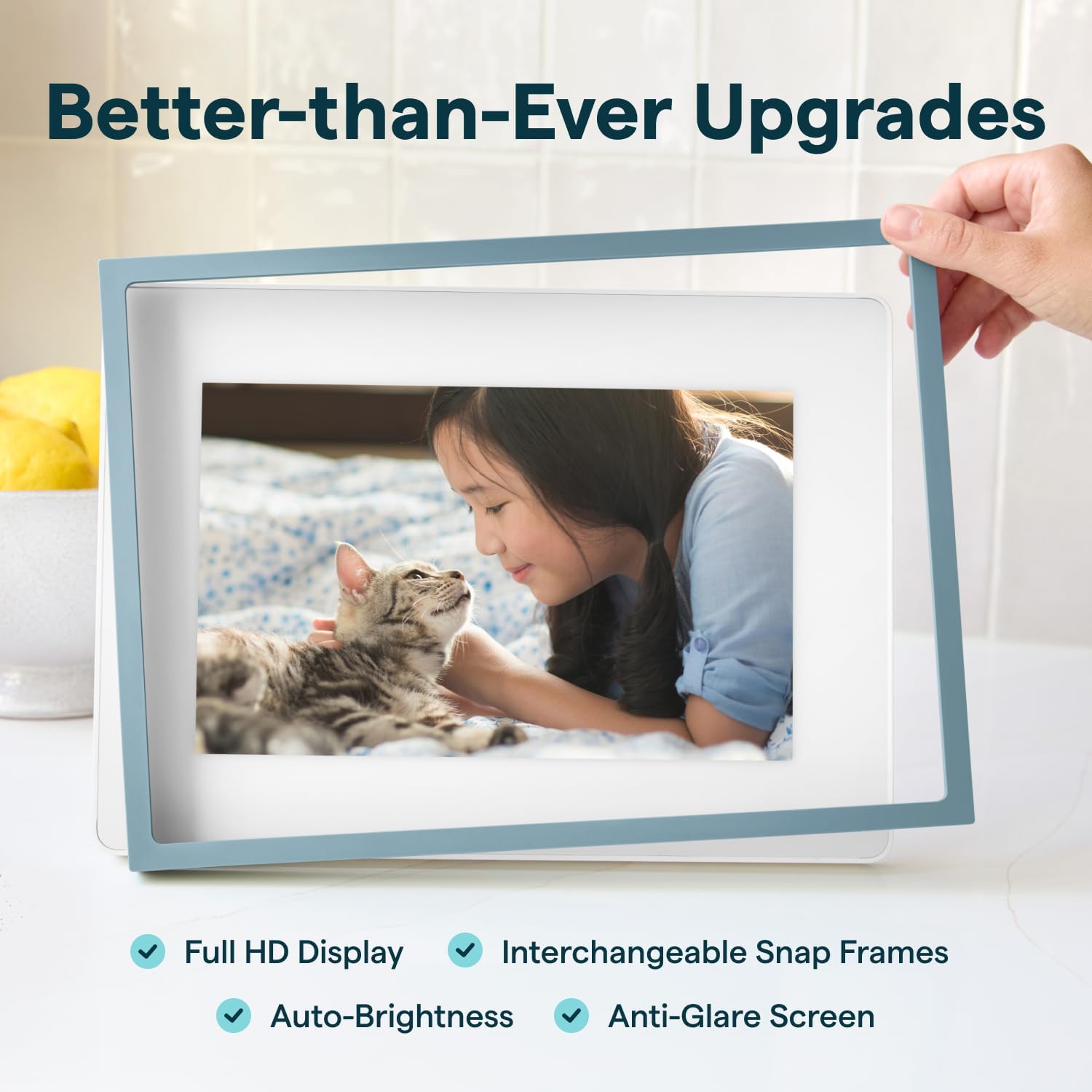 Skylight Digital Picture Frame 2 – 10" Full HD Wi-Fi Touch Screen, 16GB Digital Photo Frame, Load Photos & Videos Directly from Phone, Anti-Glare – Ideal for Personalized Gifting, Classic Blue