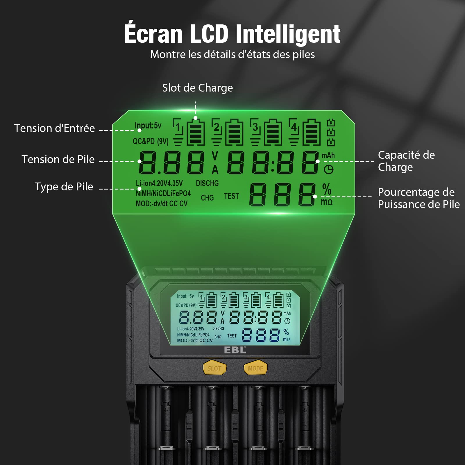 Chargeur Piles AA Lithium Type-C - Boîtier Chargeur 8 Slots, Charge Rapide 2.5h, Indicateurs LED, Alliage Aluminium - 3