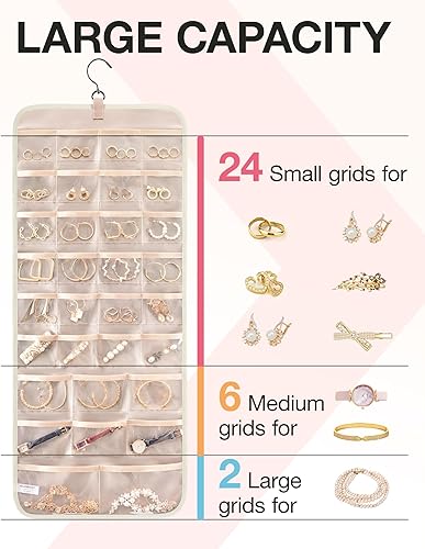 Miniatura 3 de BAGSMART Organizador de joyas colgante rollo de almacenamiento con ganchos de metal de doble cara para aretes, collares, anillos en el armario,