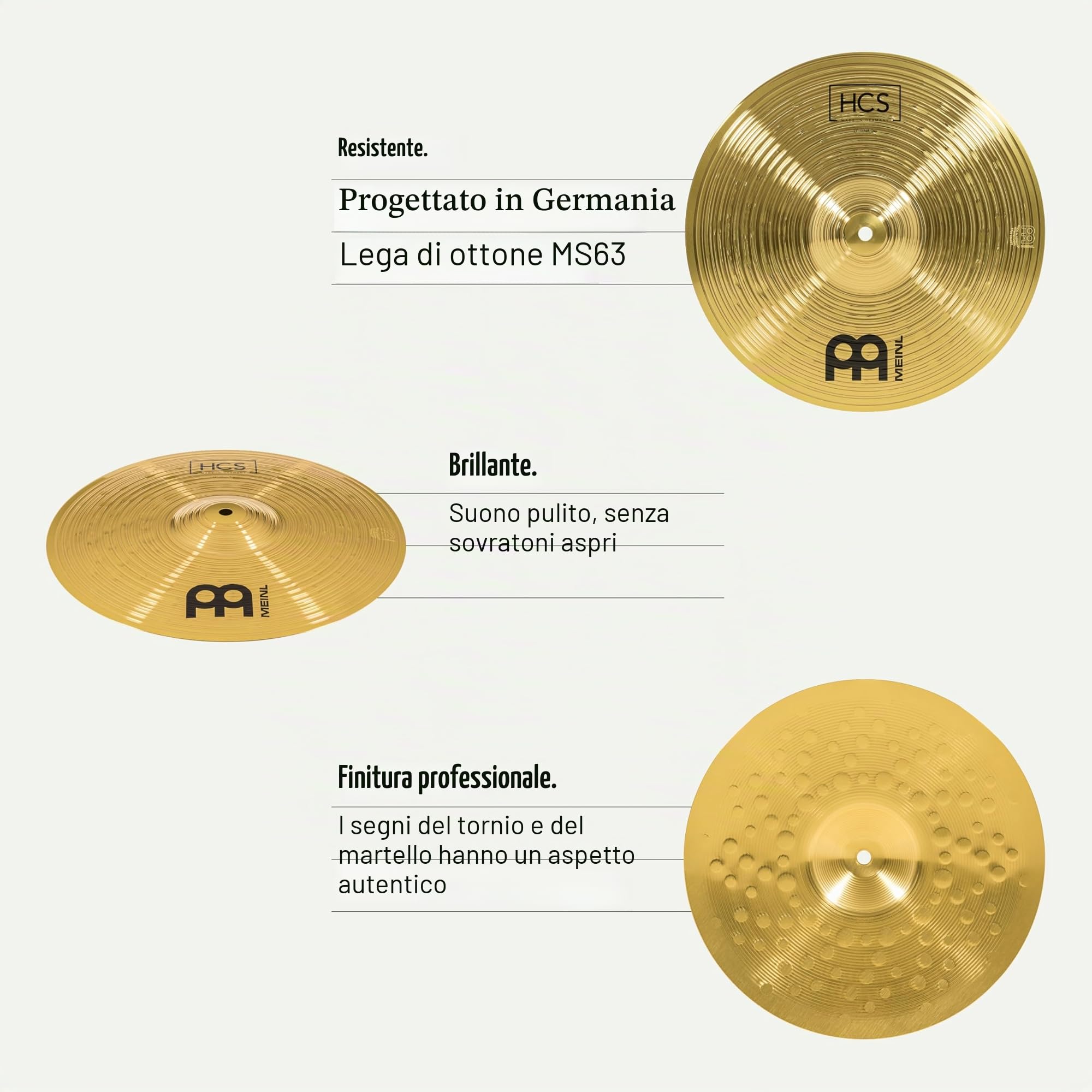 Meinl Cymbals HCS Hi-Hat 13 cali (33cm) para Batería – Par – Acabado Latón Tradicional, Hecho en Alemania