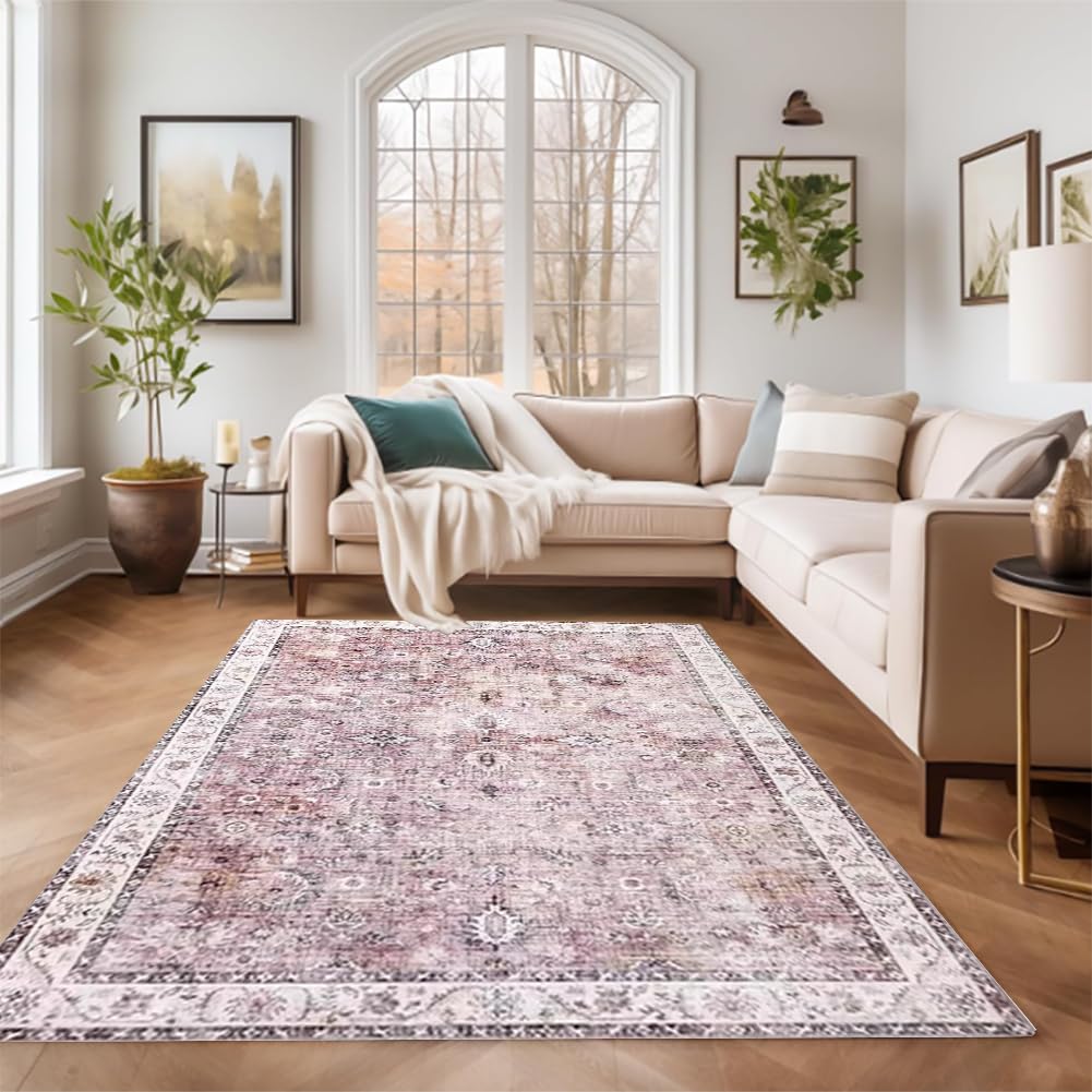 Tapis lavable salon rose 160x230 cm antidérapant pour en finir avec les glissades