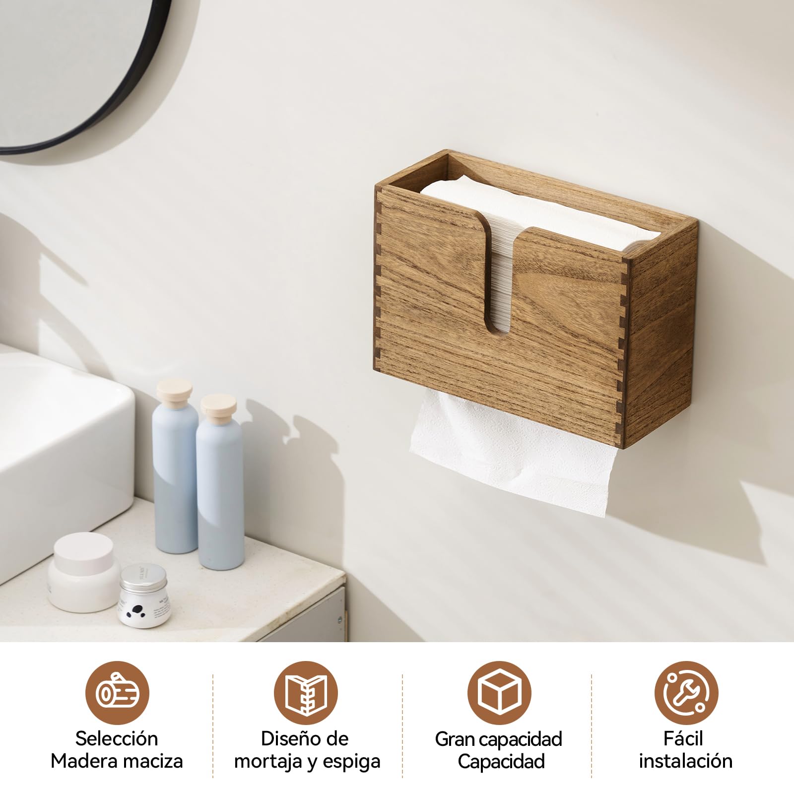 KIRIGEN Toallero de Madera Toallero de Pared para Cocina, WC y baño con Capacidad para Toallas dobladas en C, Z y Triple Servilletas Amarillo-marrón