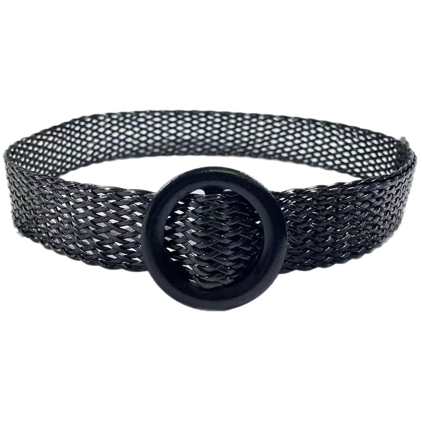 AGUTALITHIC Woven Elastic Rattan Belts for Women 4cm Wide Stretchy Boho Ladies Dress Braided Strap with Round Wooden Buckle(95cm/37, Black)