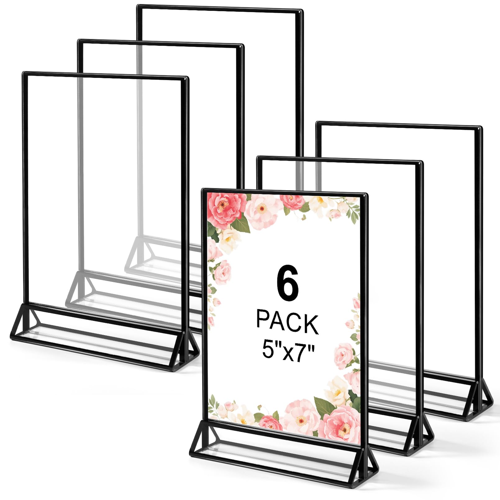 6 Stück Transparente Acryl-Schilderhalter, 13,5 x 17,8 cm Doppelseitiger Bilderrahmen in Schwarz, Präsentationsständer für Menüs, Tischnummern und Flyer für Büro, Hochzeit, Veranstaltungen