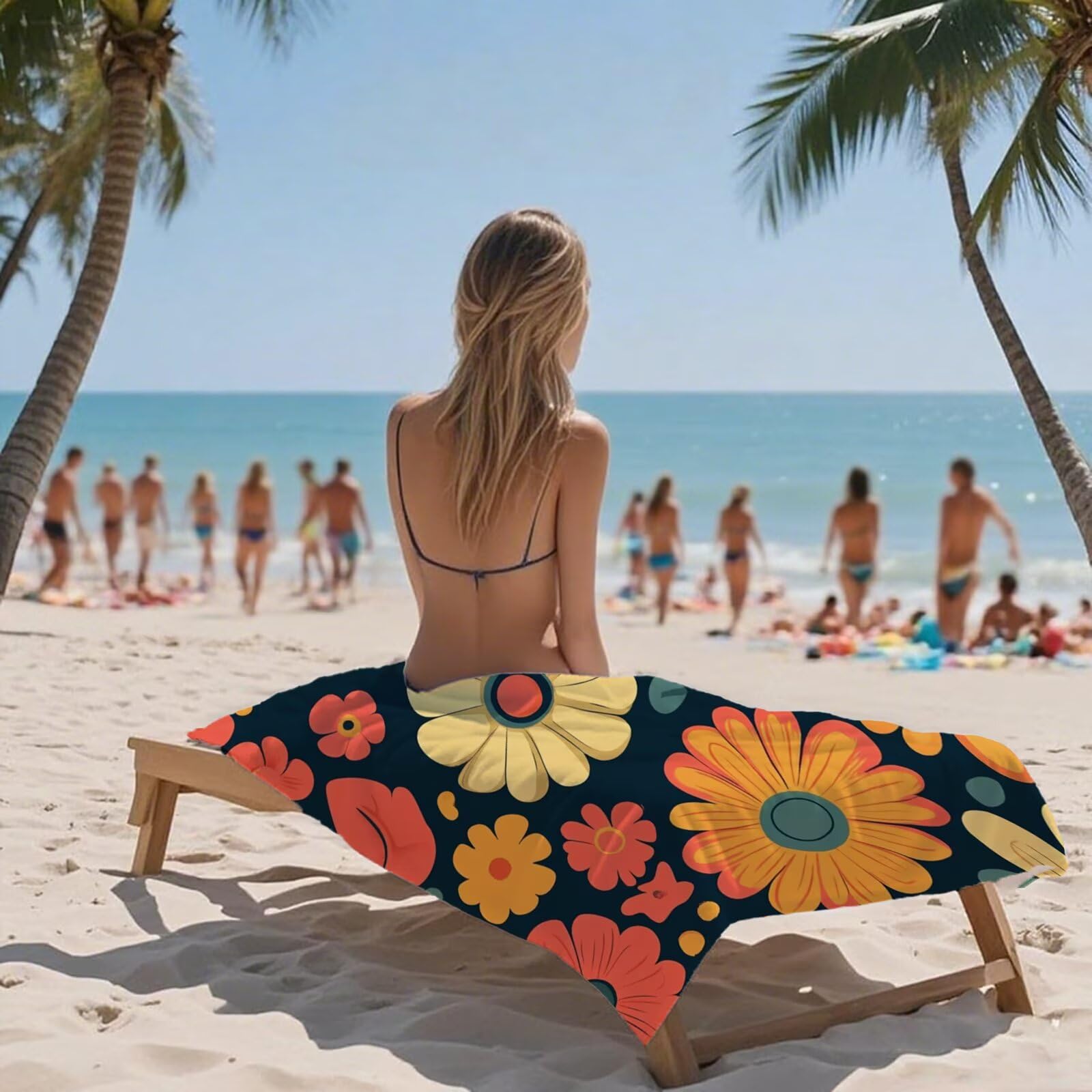 Ręcznik plażowy z motywem kwiatowym, z mikrofibry, bez biżuterii, duży 200 x 90 cm, ręcznik do sauny, 2 sztuki, koc plażowy, nie zawiera piasku, super chłonny ręcznik sportowy, ręcznik do pływania, na
