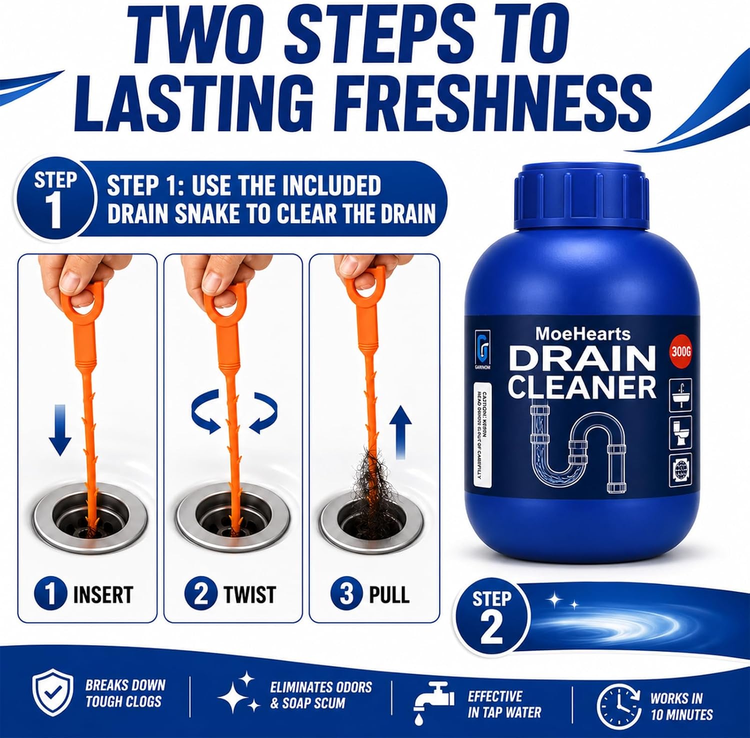 Drain Cleaner for Hair Clog, Controls Odors Sink Cleaner 3PCS