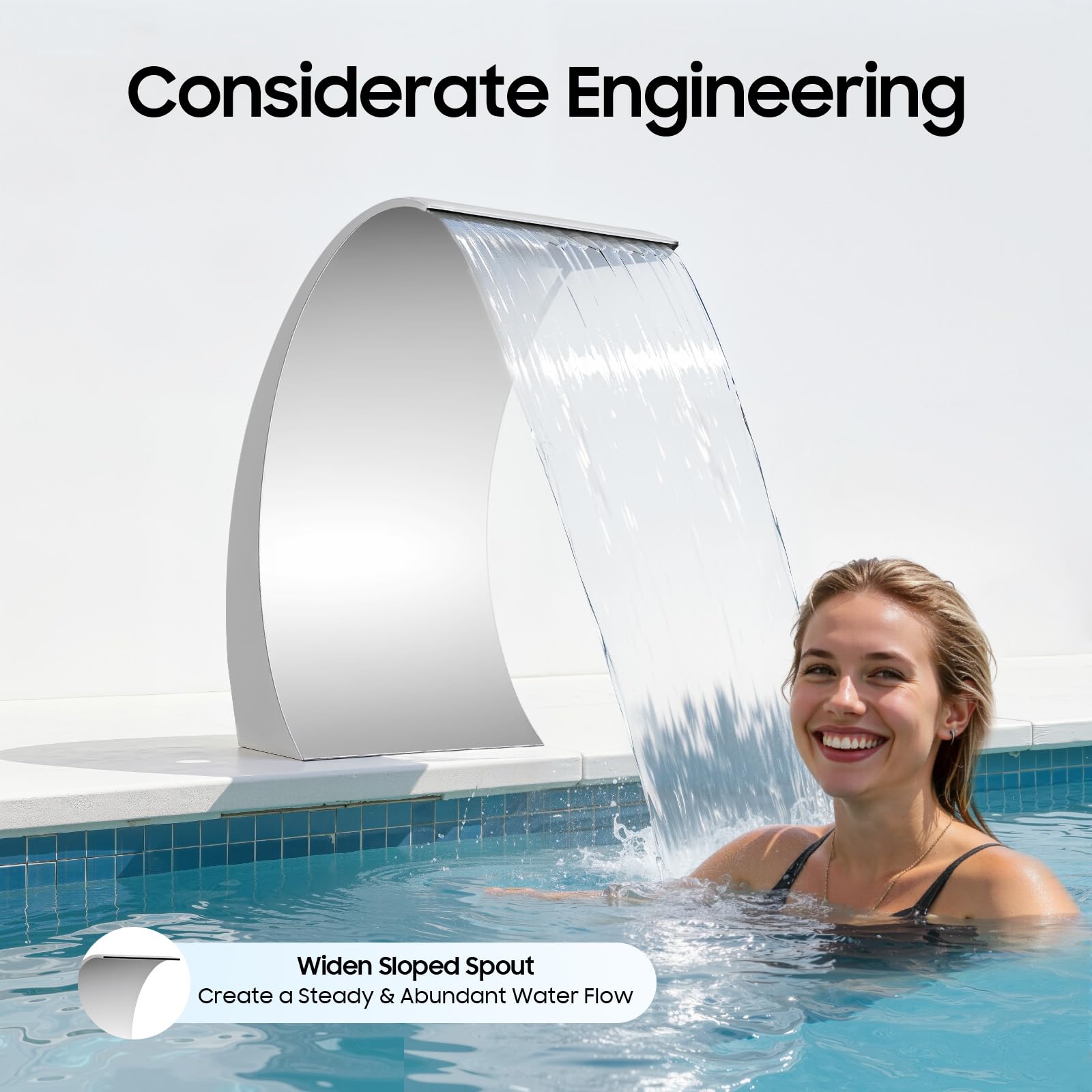 Piscina cascada fuente de acero inoxidable piscina piscina fuente jardín estanque decoración cascadas fuente diseño curvado 30 x 60 cm