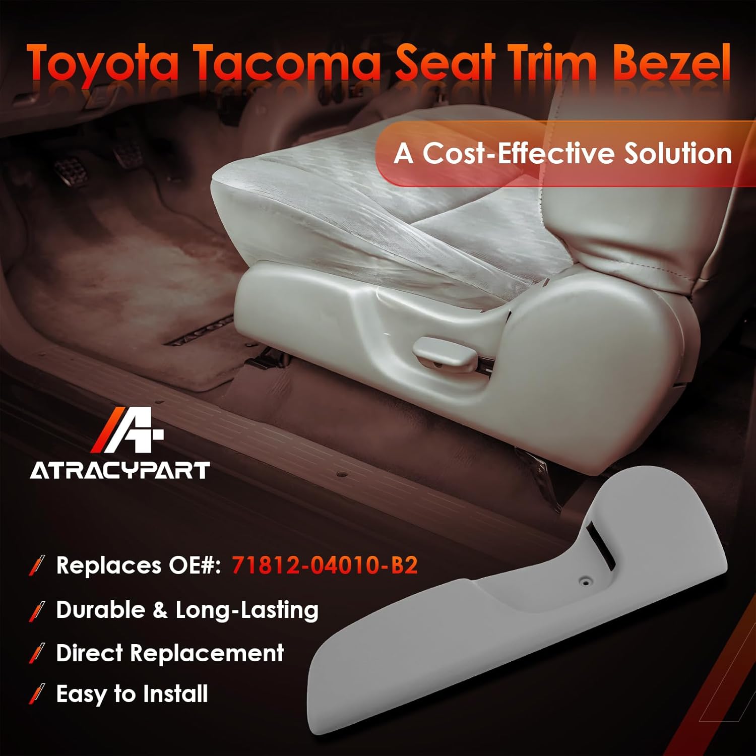 Driver Side Seat Trim Panel Bezel Cover LH, Compatible with 2001-2004 Toyota Tacoma Bucket Seats, Replaces# 71812-04010-B2 (Gray)