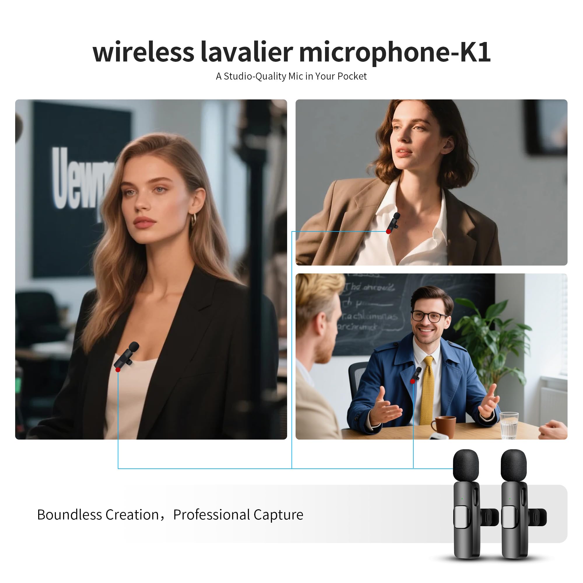 Micro Cravate sans Fil – Micro Cravate Bluetooth sans Fil pour iphone, Mini Micro sans Fil avec réduction du Bruit, – Idéal pour Vlog, TikTok et création de Contenu