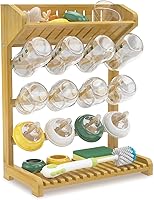 EsLukerly Bamboo Vertical Baby Bottle Drying Rack - Space-Saving Wooden Holder for 12 Glass Bottles, Countertop Stand for New Parents