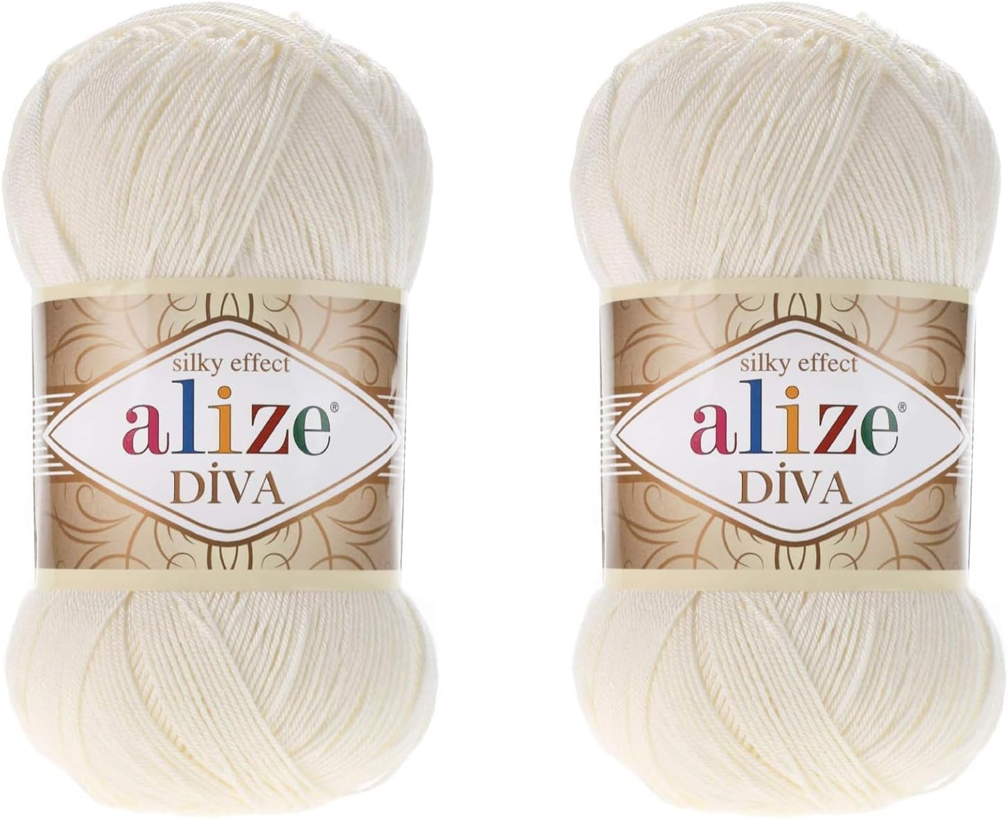 Diva Yarn Hand Knitting Yarn 100% Microfibre Acrylic Yarn Alize Diva Silk Effect Crochet Art Lace Craft Set of 2 Patches 200g 767yds (62-Light Cream)