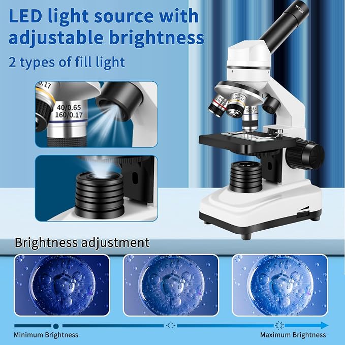 Microscopio compuesto Herwicm 40x-2000x con iluminación LED dual miniatura 5