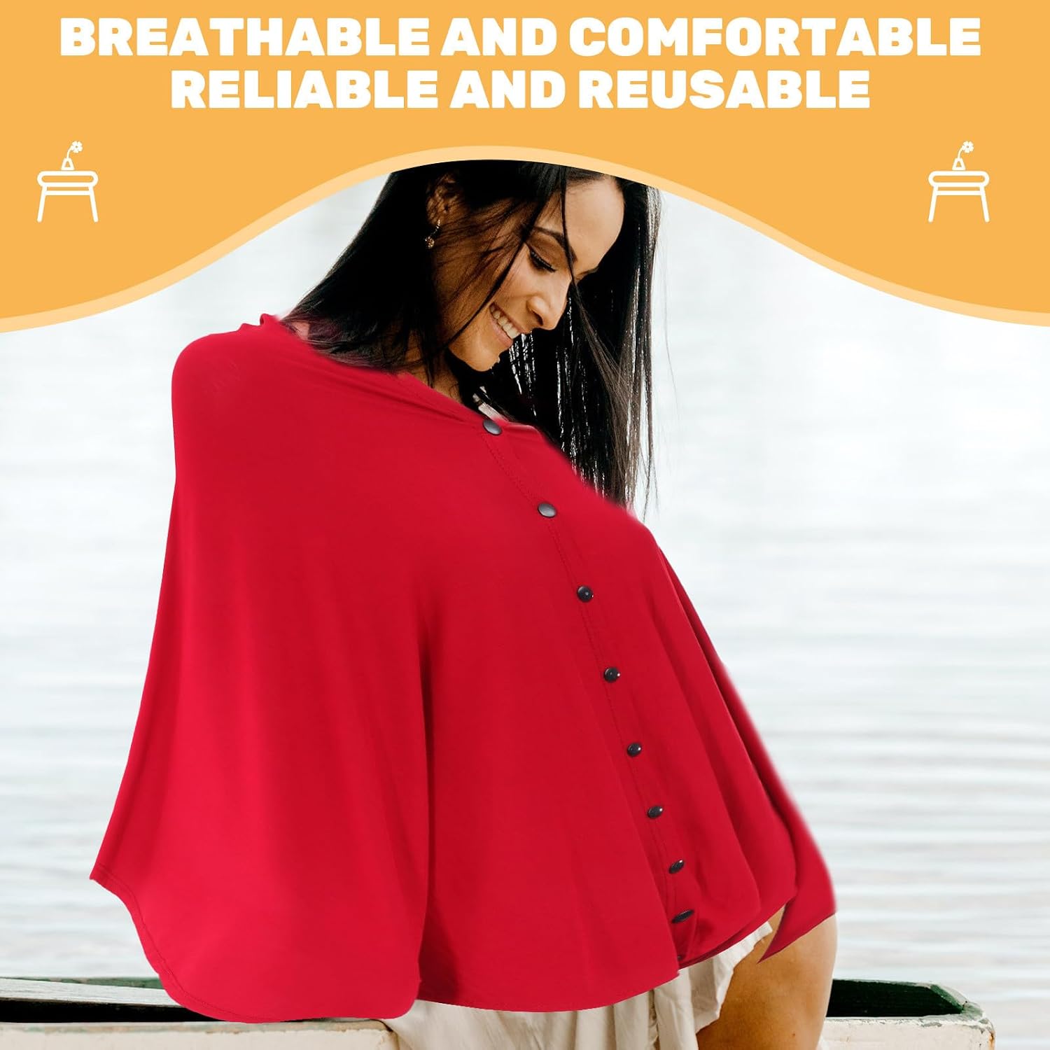 Multi-Function Nursing Shawl Breastfeeding Scarf for Moms Wine Red Breastfeeding Privacy Wrap with Button Closure Soft Lightweight Nursing Poncho for Outdoor Use