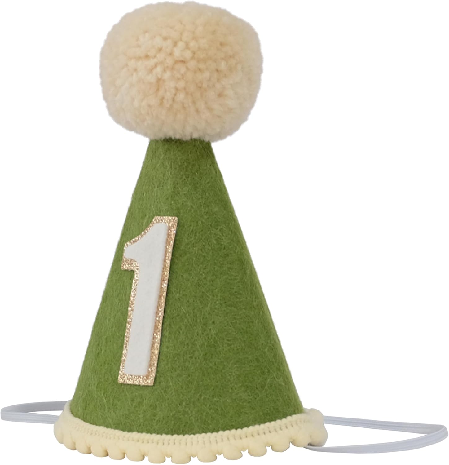 First Birthday Party Hat, Green Felt Cone with Number 1, Pom Pom Top, Party Decoration - Image 2