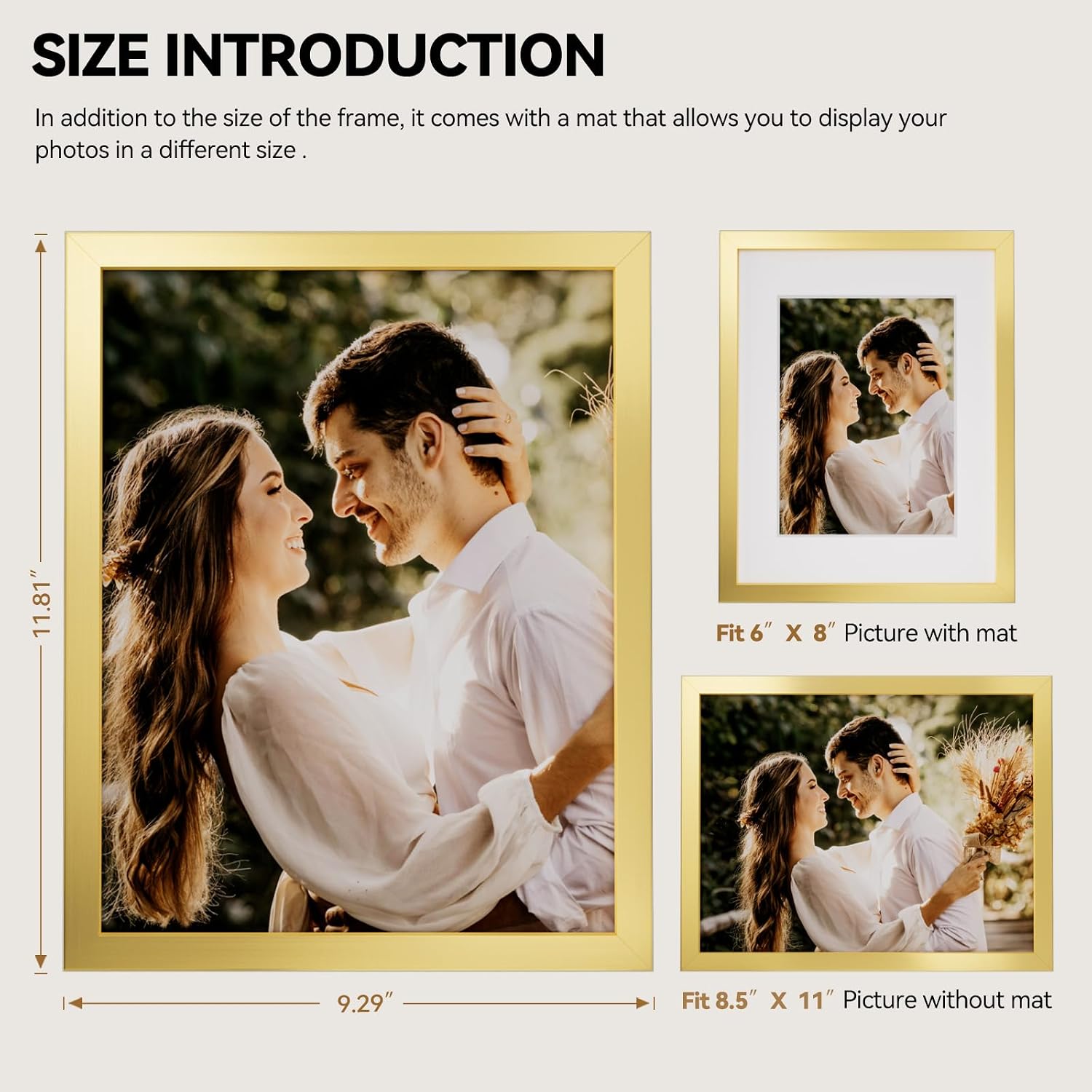 HappyHapi 8.5x11 Picture Frame Gold, Wall or Tabletop Display, 1 Pack