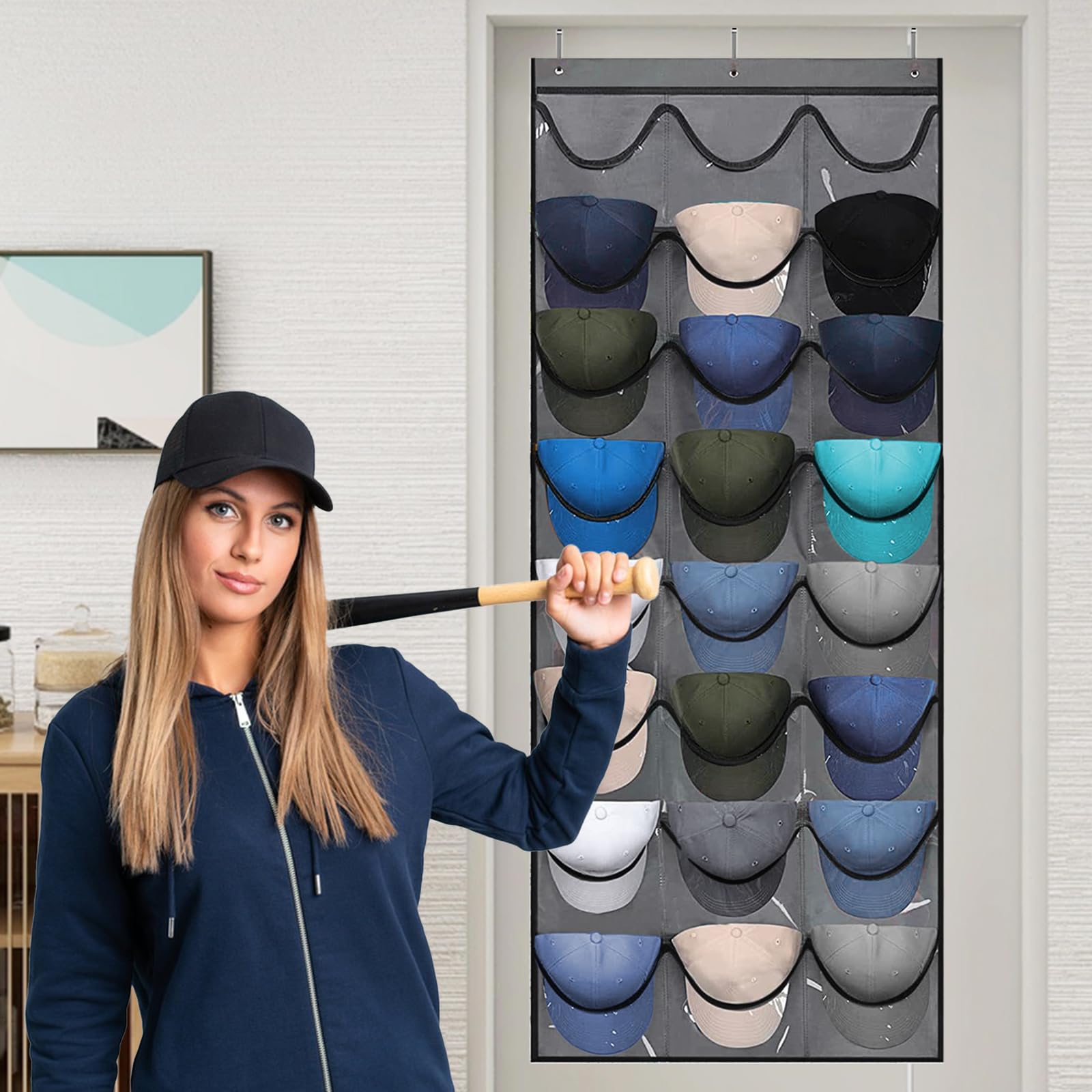 basecap aufbewahrung Yunyige Cap Halterung Tür,Kappen Aufbewahrung,Cappy mit 24 Taschen,Basecap Halterung für Aufbewahrungs Baseballkappen (Grau) Küche, Haushalt & Wohnen Bulls Butelka do picia Bike Farbe:Grau