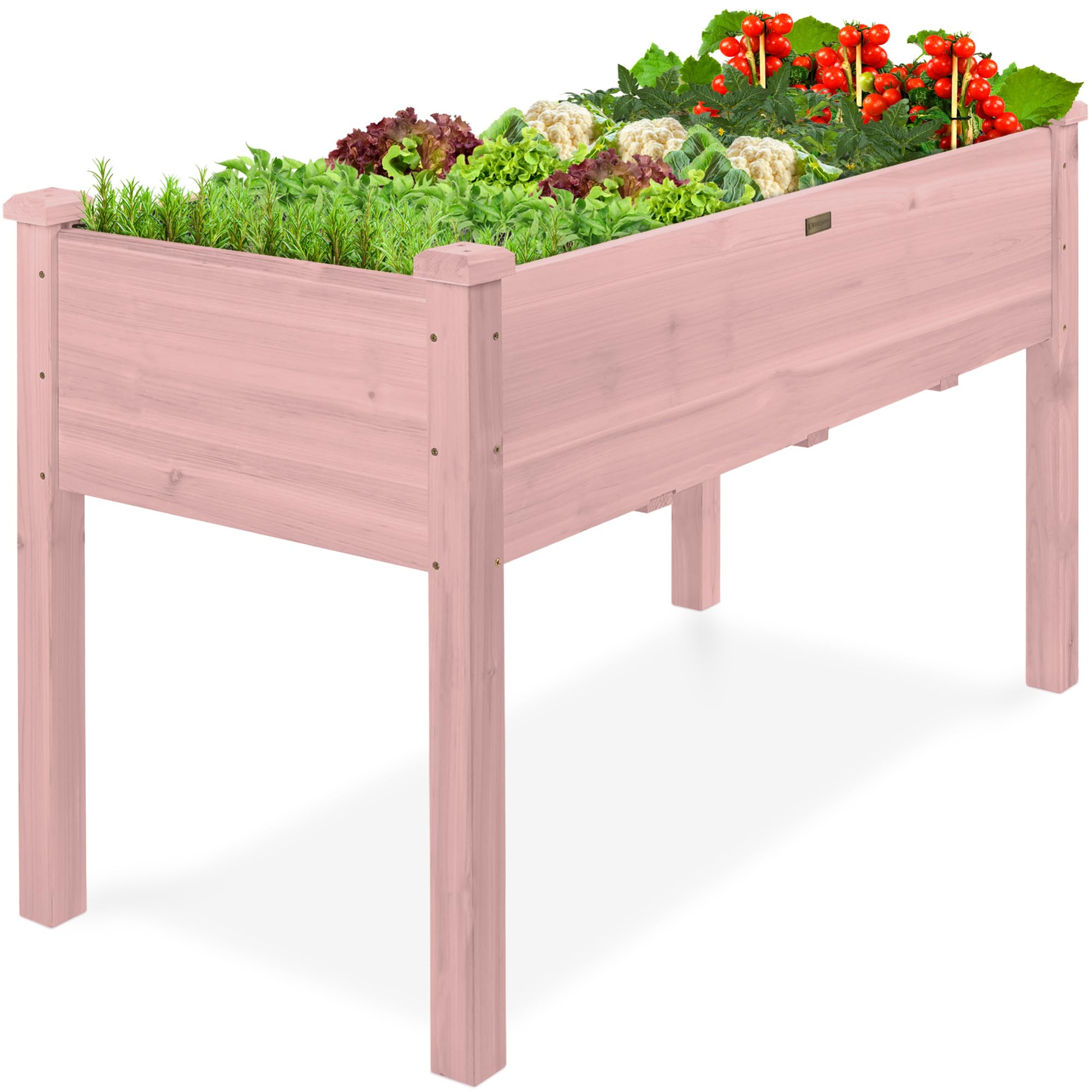 Best Choice Products 48x24x30in Raised Garden Bed, Elevated Wood Planter Box Stand for Backyard, Patio, Balcony w/Bed Liner, 200lb Capacity - Pink