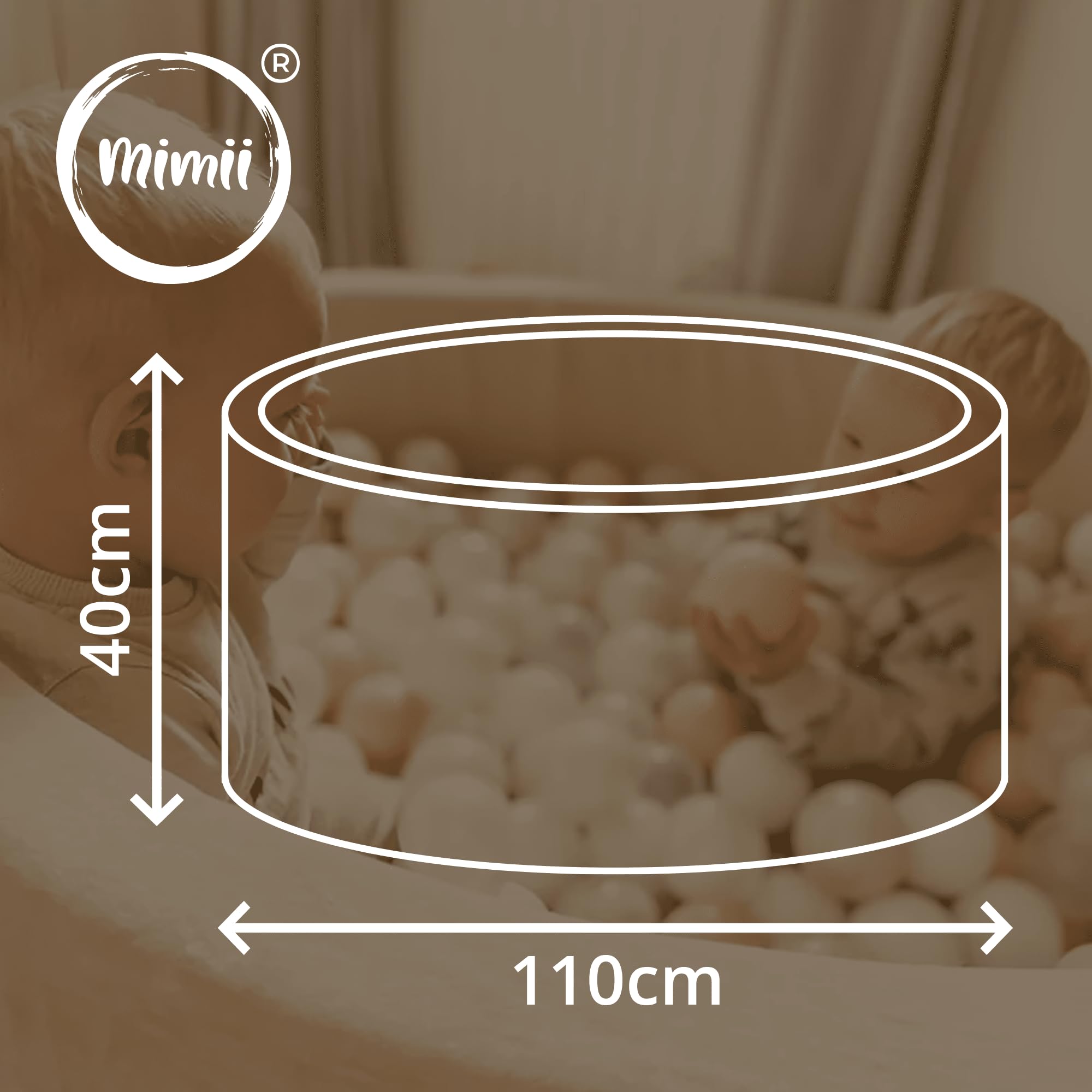 Mimii Bällebad 110x40cm Schaumstoff - Bouclé Rund Bällepool für Kinder Baby - Ballgruben für Mädchen und Jungen - Weiches und Sicheres Spielzeug – Weiß, Ohne Bäll