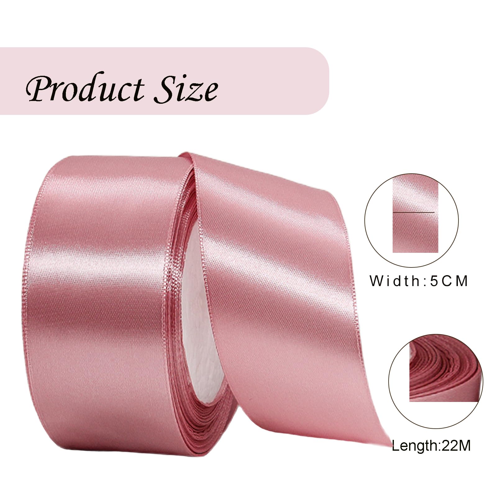 Wide Dark Pink Satin Ribbon 50mm 22m 1.9Inch for Gift Wrapping Crafting, Christmas, Wedding Car, Hair Bows, Bouquets, Party - Image 2