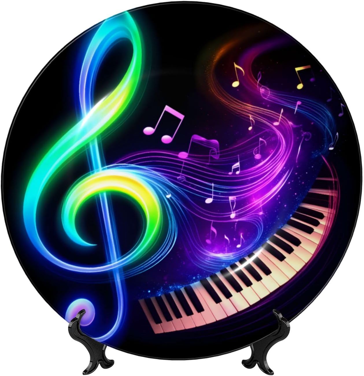 Colorful Musical Harmony Style Ceramic Plate Display Decorative Plate With Stand Wall Hanging Plate For Home Decor 10 Inch