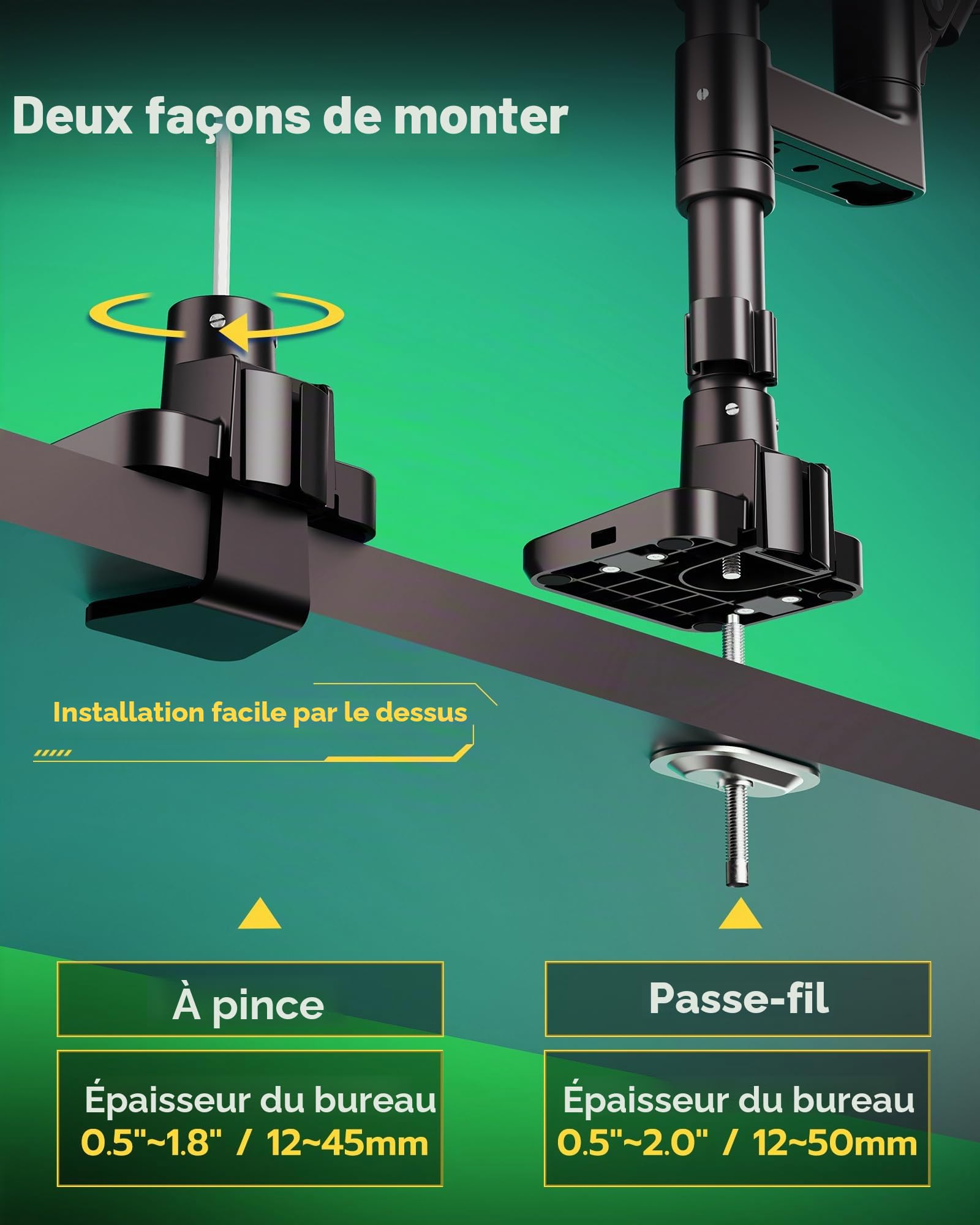 ARES WING Support écran pc 2 ecran 17-49 Pouces avec USB Max 20kg/Bras,Noir