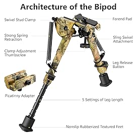 CVLIFE 6-9 Inches Picatinny Bipod Adjustable Spring Return with Picatinny Adapter (Camo, 6\'\'-9\'\')