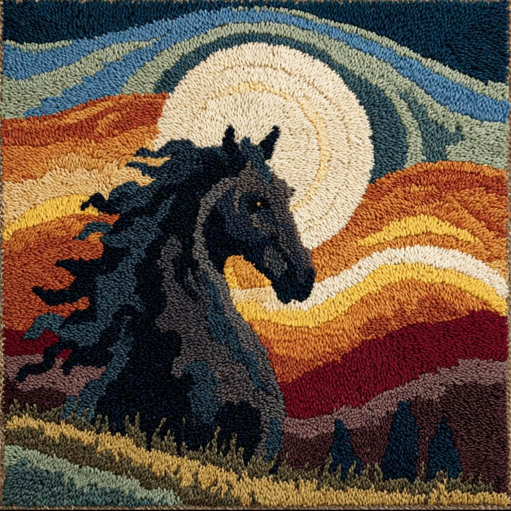 AxiangziK Latch Hook Cushion Kit,Horse DIY Embroidery Pillow Cover 43X43Cm