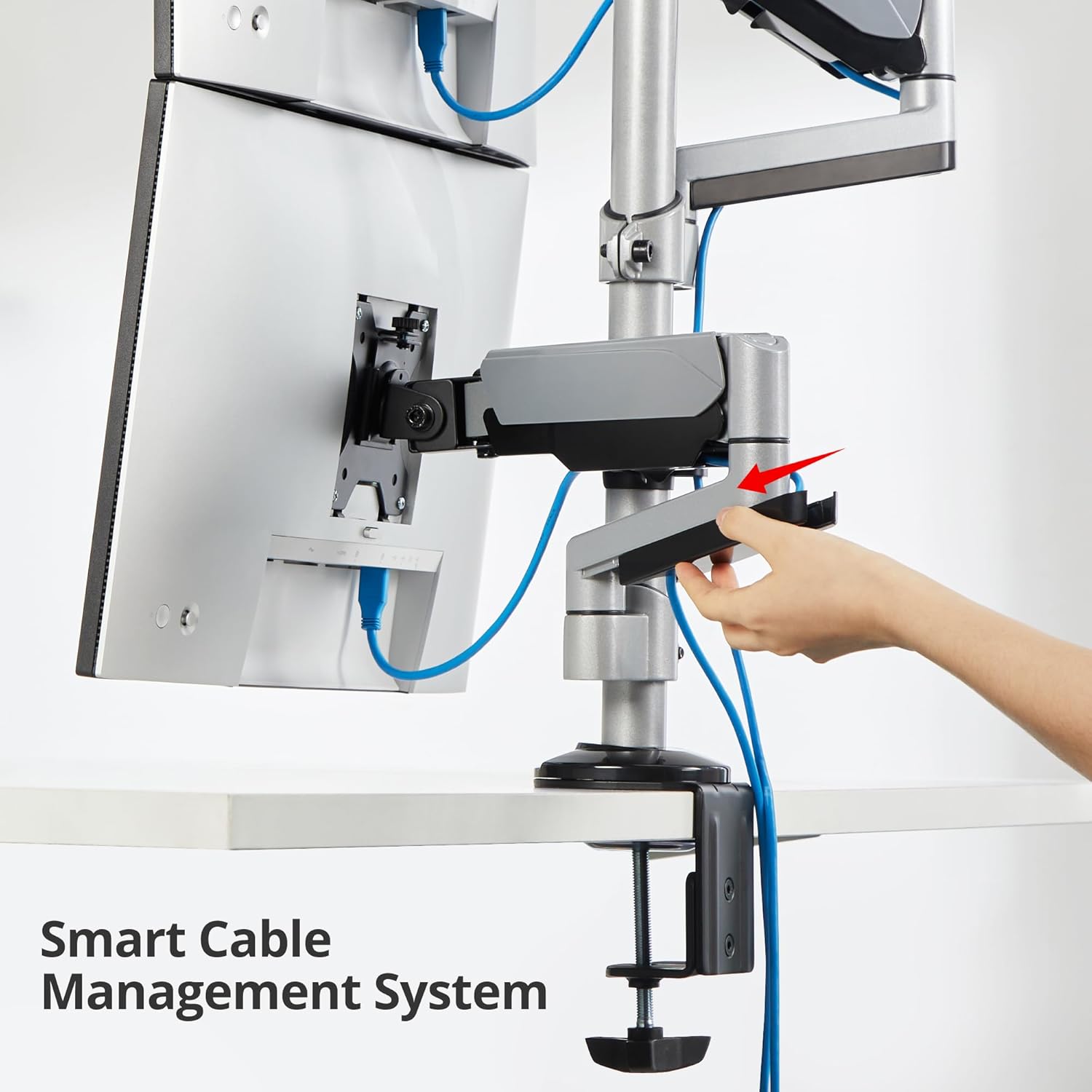 SIIG Dual Monitor Arm Desk Mount with Gas Spring, Holds Two 17"-32" Screens, Up to 19.8lbs Each, Fully Adjustable, VESA 75/100mm, C-Clamp/Grommet, Cable Management, (CE-MT3R11-S1)