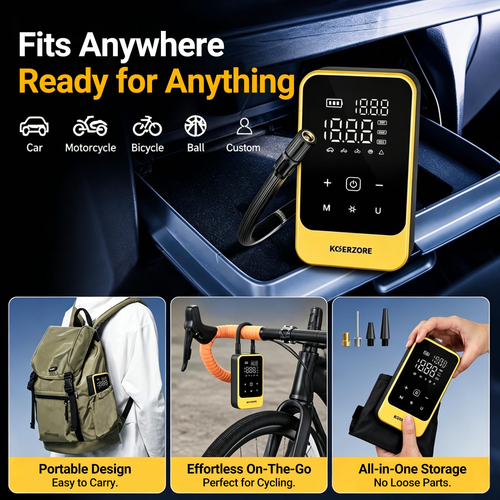 KOERZORE Portable Tire Inflator - 150 PSI -6