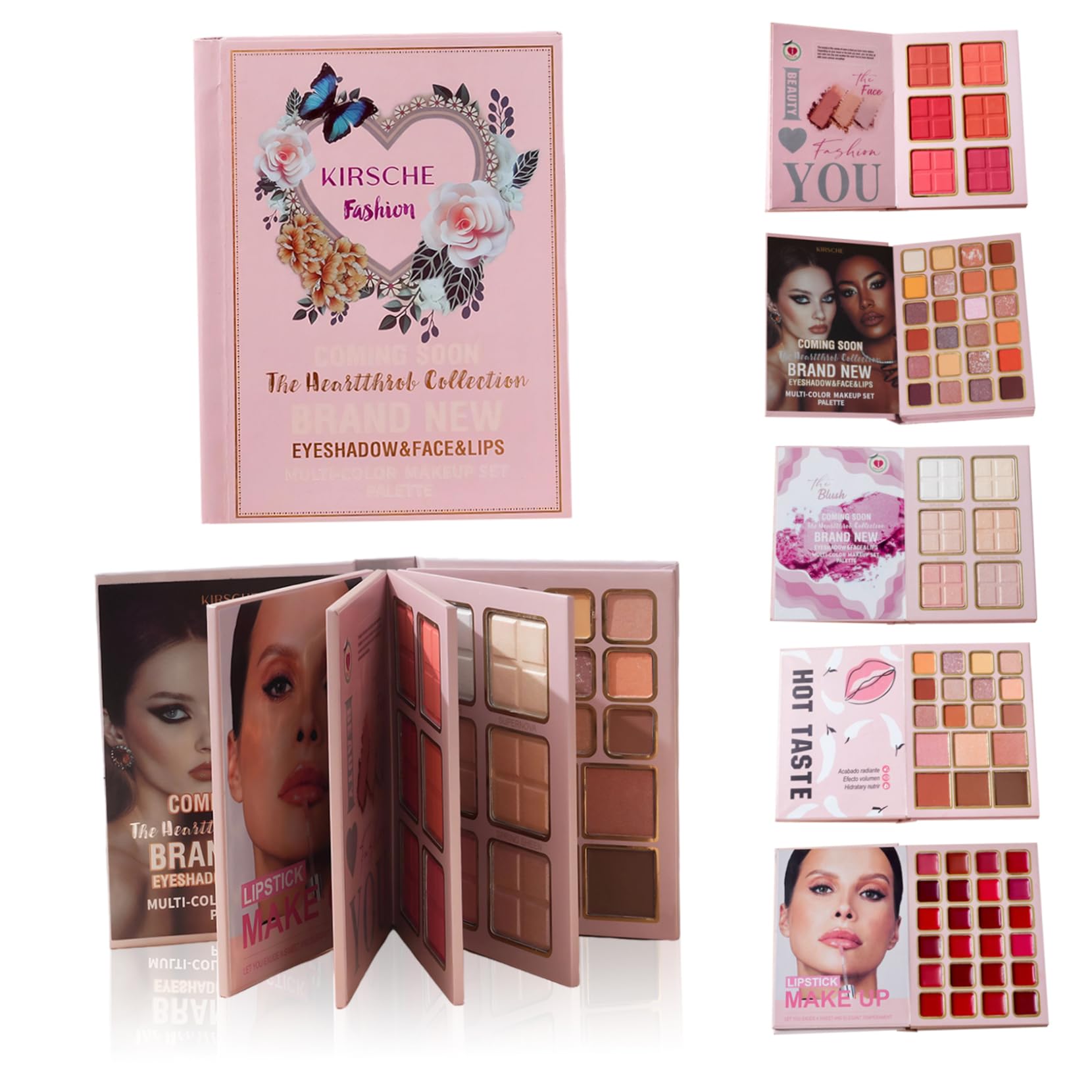 Paleta profesional de sombras de ojos rubor e iluminador en libro de maquillaje 8