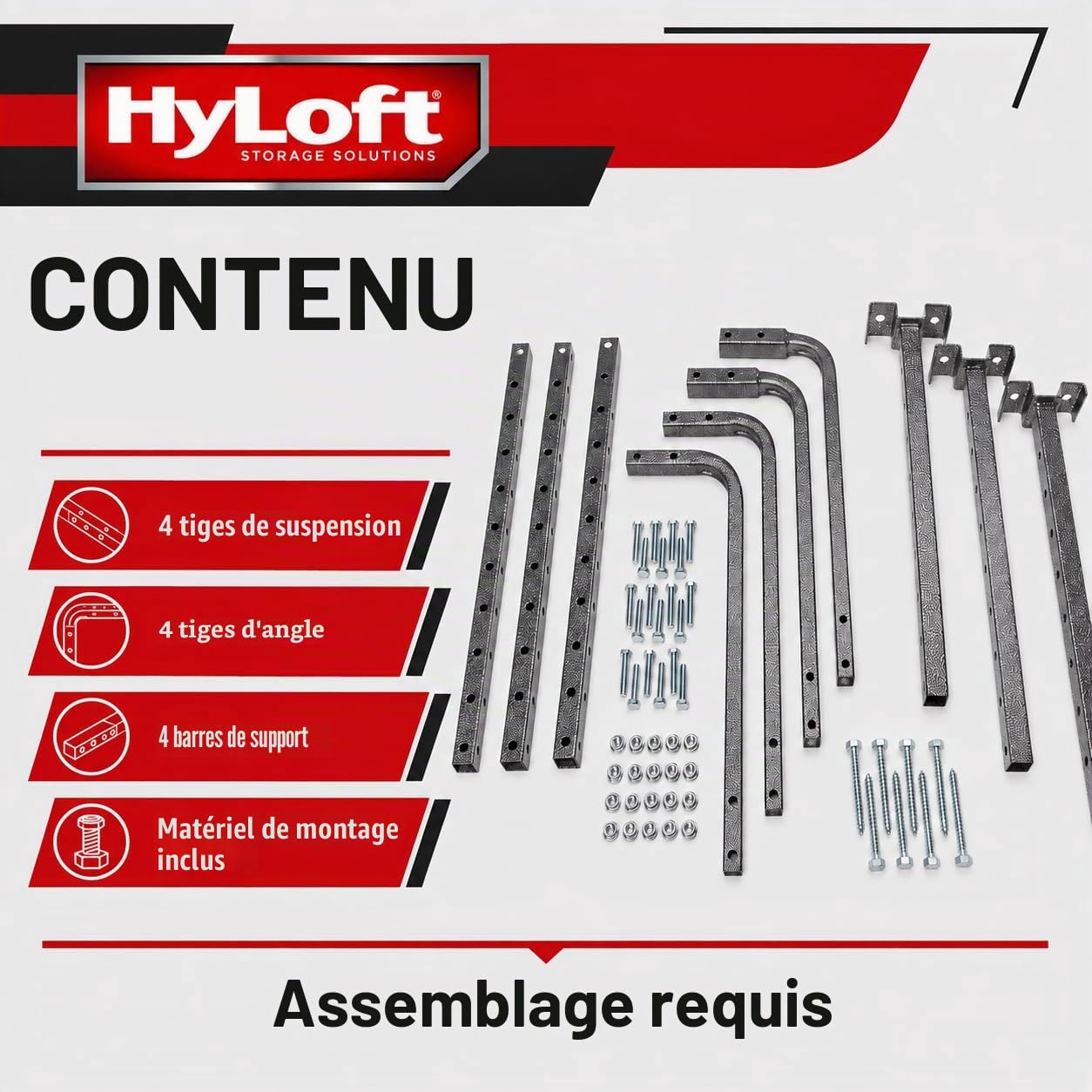 HyLoft 80844-10 34 in. x 26 in. Adjustable Garage Ceiling Mount Storage Rack Kit - Hammertone