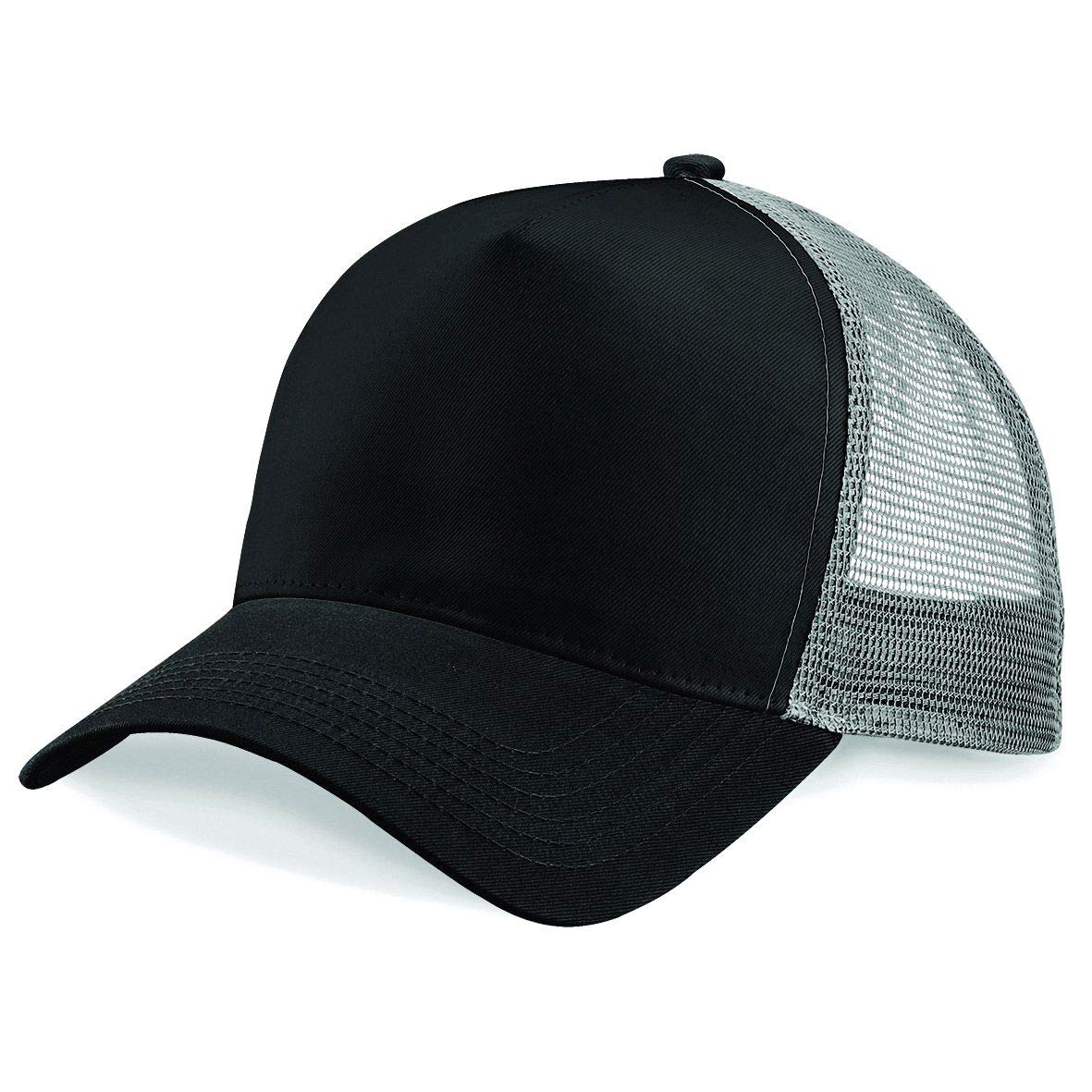 Plain Trucker Cap Mesh Back Baseball Cap Snapback - Black/Grey