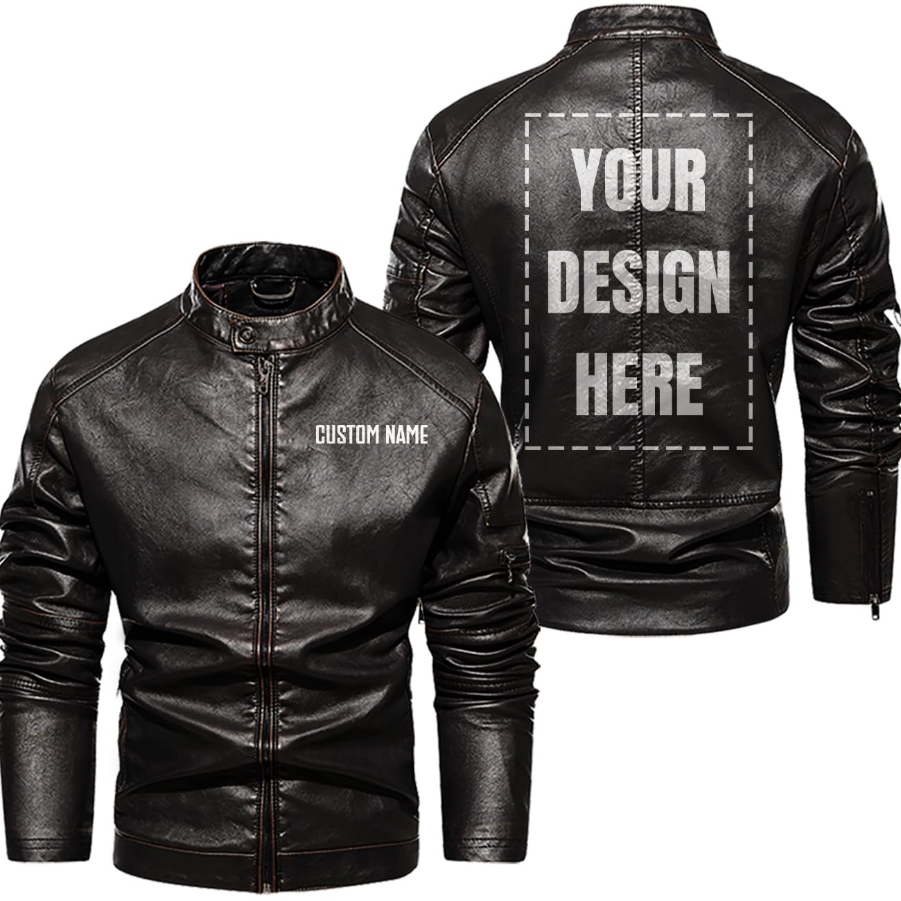 Custom Front & Back Motorcycle Club Logo, Custom Name Mens PU Leather Biker Vest Jacket