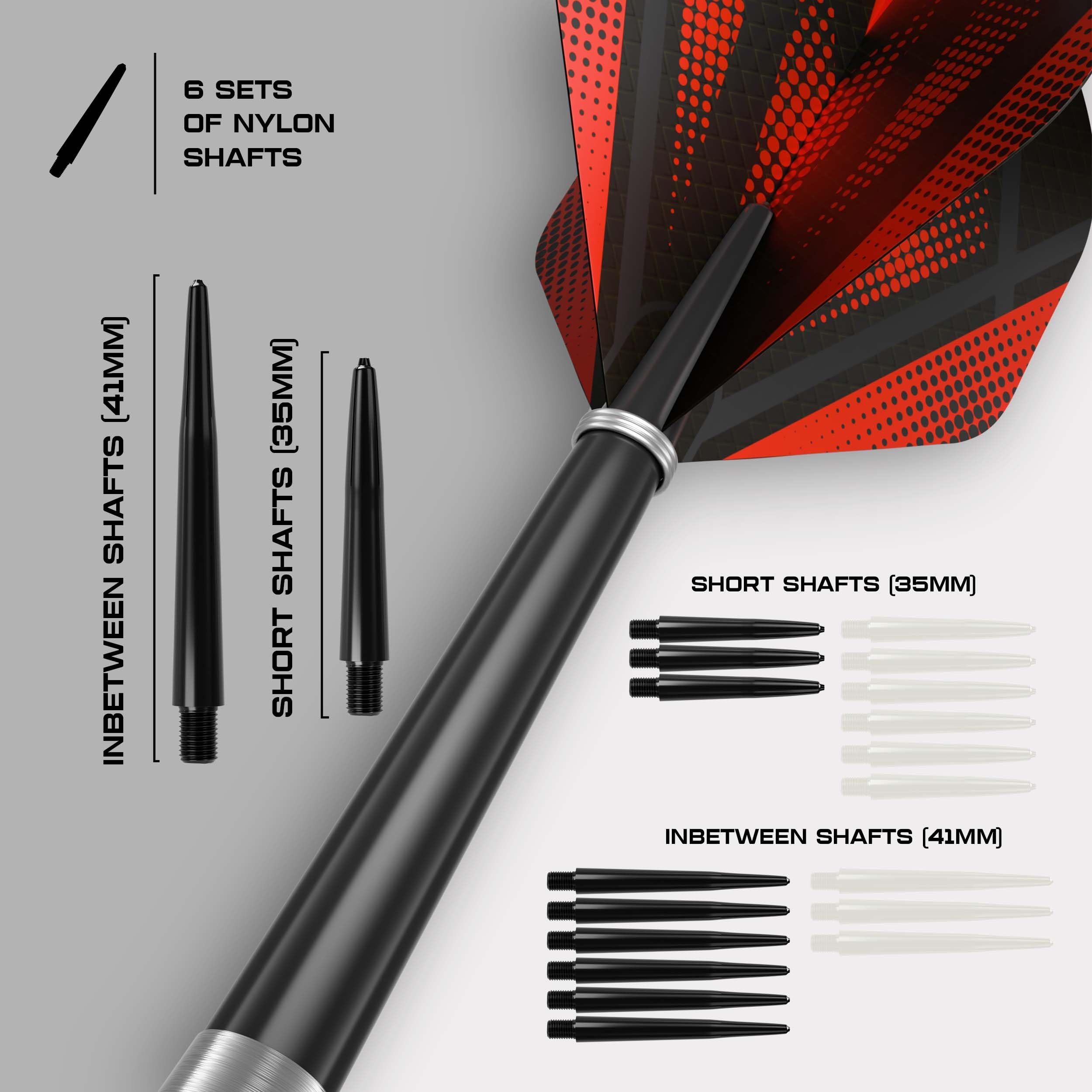 KOTO – Silver Black Brass Lotki do Darta, 18G, Zestaw Steeldarts, 90-Cz. | 18G Lotki do Darta Steeldarts, 6 Barrels, 18 Dart Flight i 18 Shaft, Wyważenie Centralne, Chwyt 2, Mosiądz, 57mm, 8mm