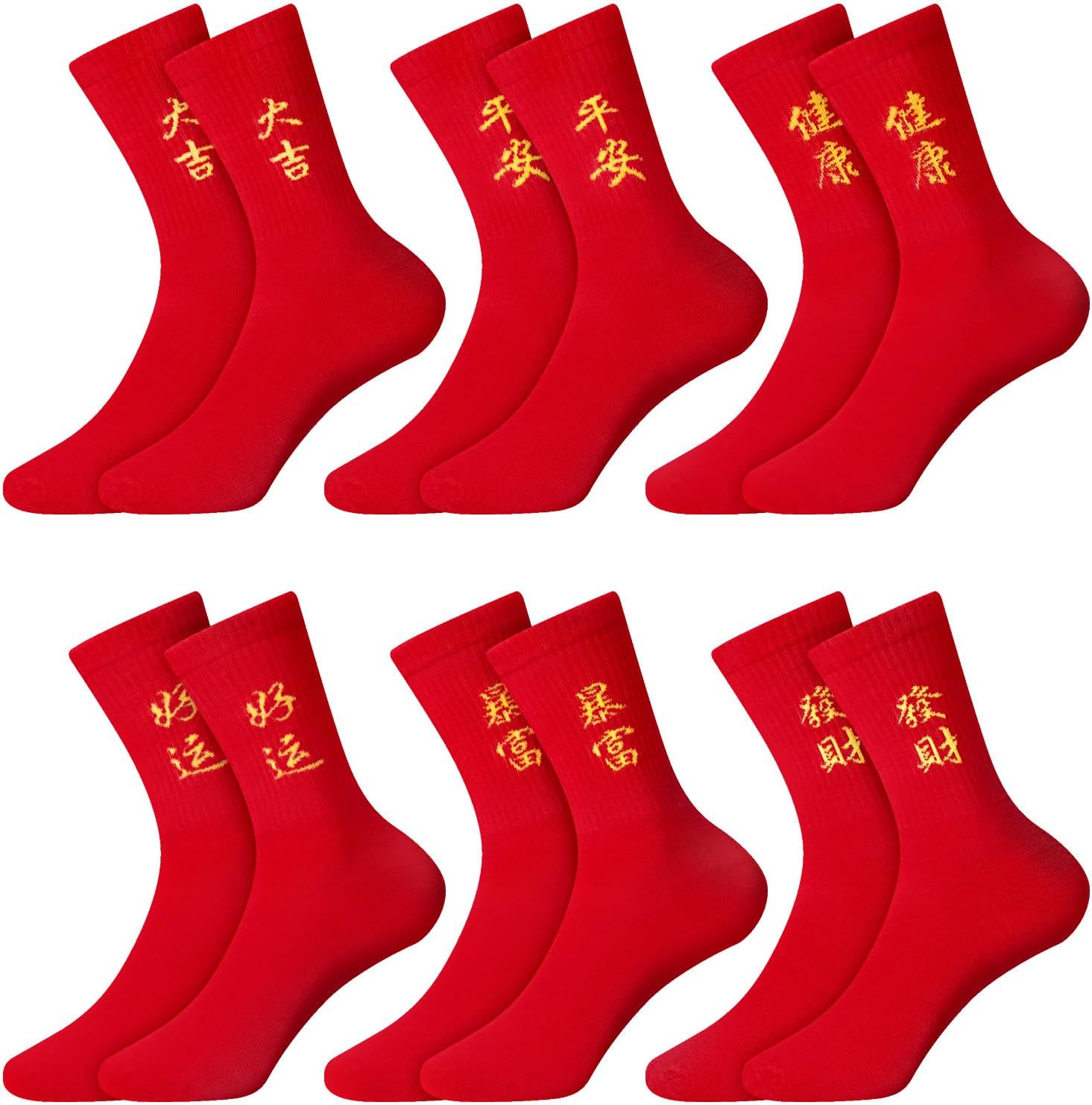6 Pairs Red Socks Chinese New Year of Horse 2026 Cotton Crew Socks Lunar New Year Gift for Spring Festive Women Men