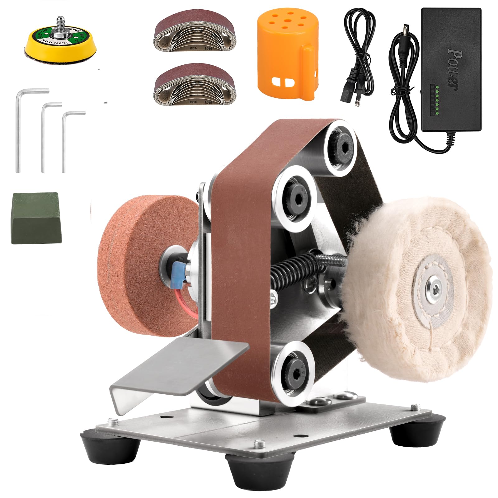 Mini-Bandschleifer-Set – 3-in-1, Geräuscharm, 7-stufige Geschwindigkeitsregelung | Schleifen & Polieren für DIY, Holz & Metall(100 x 120 x 130 mm)